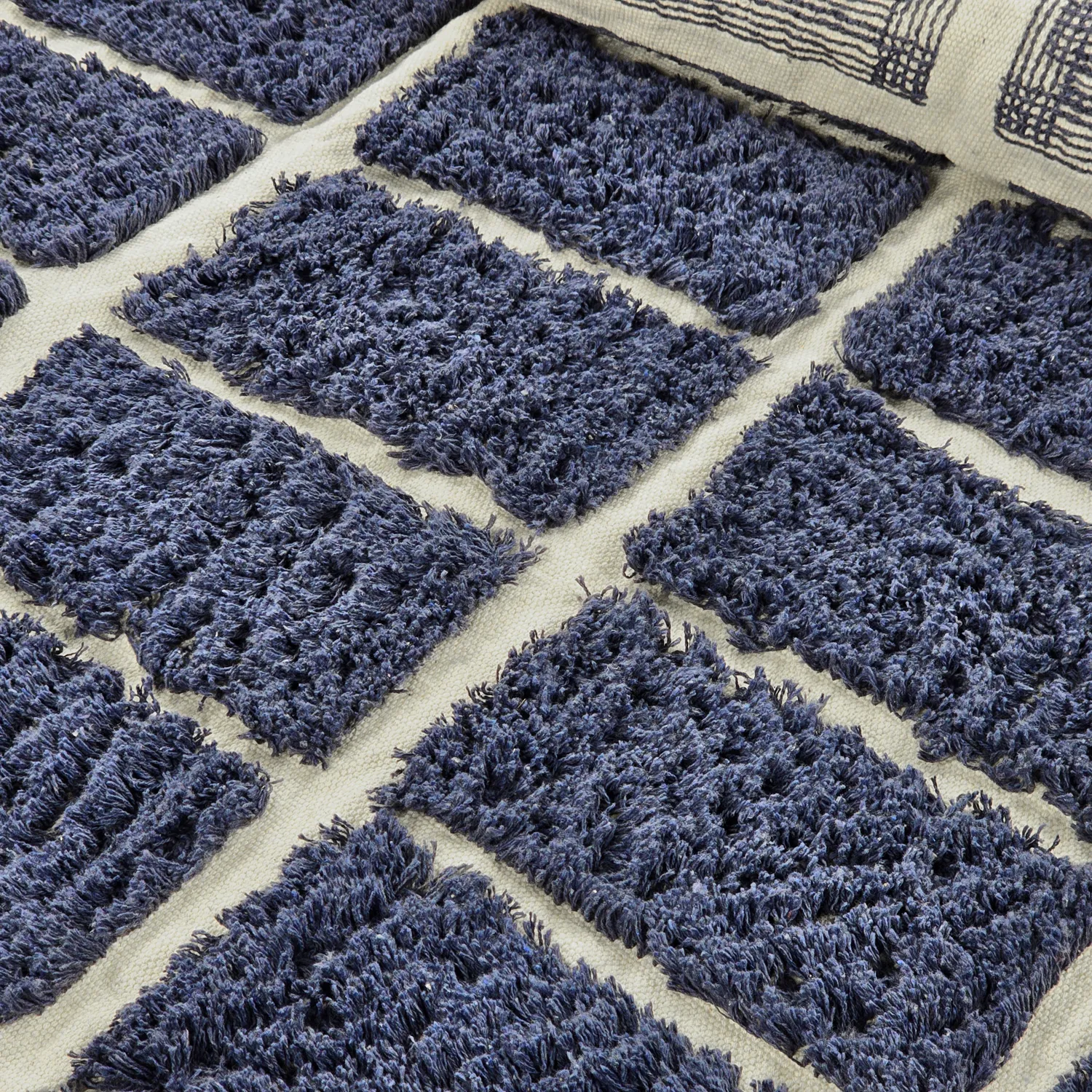 Rundt tæppe - Zola Natural Cotton Shaggy (blå)