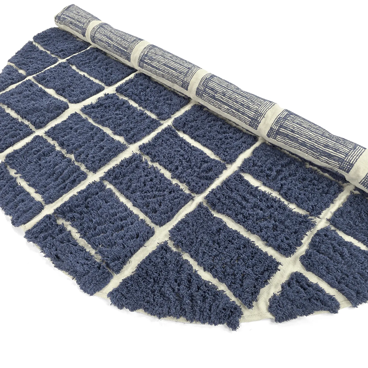 Rundt tæppe - Zola Natural Cotton Shaggy (blå)