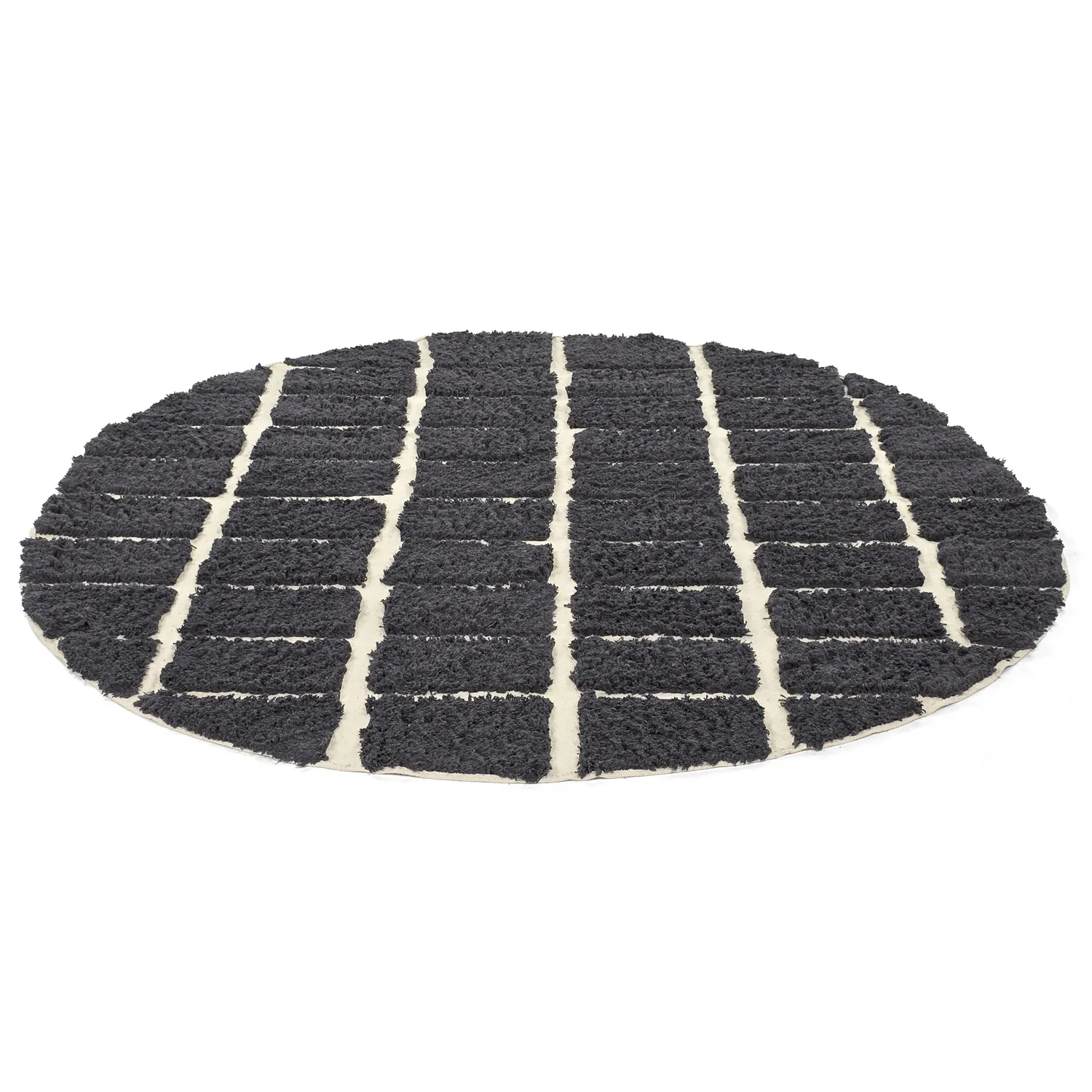 Rundt tæppe - Zola Natural Cotton Shaggy (mørkegrå)