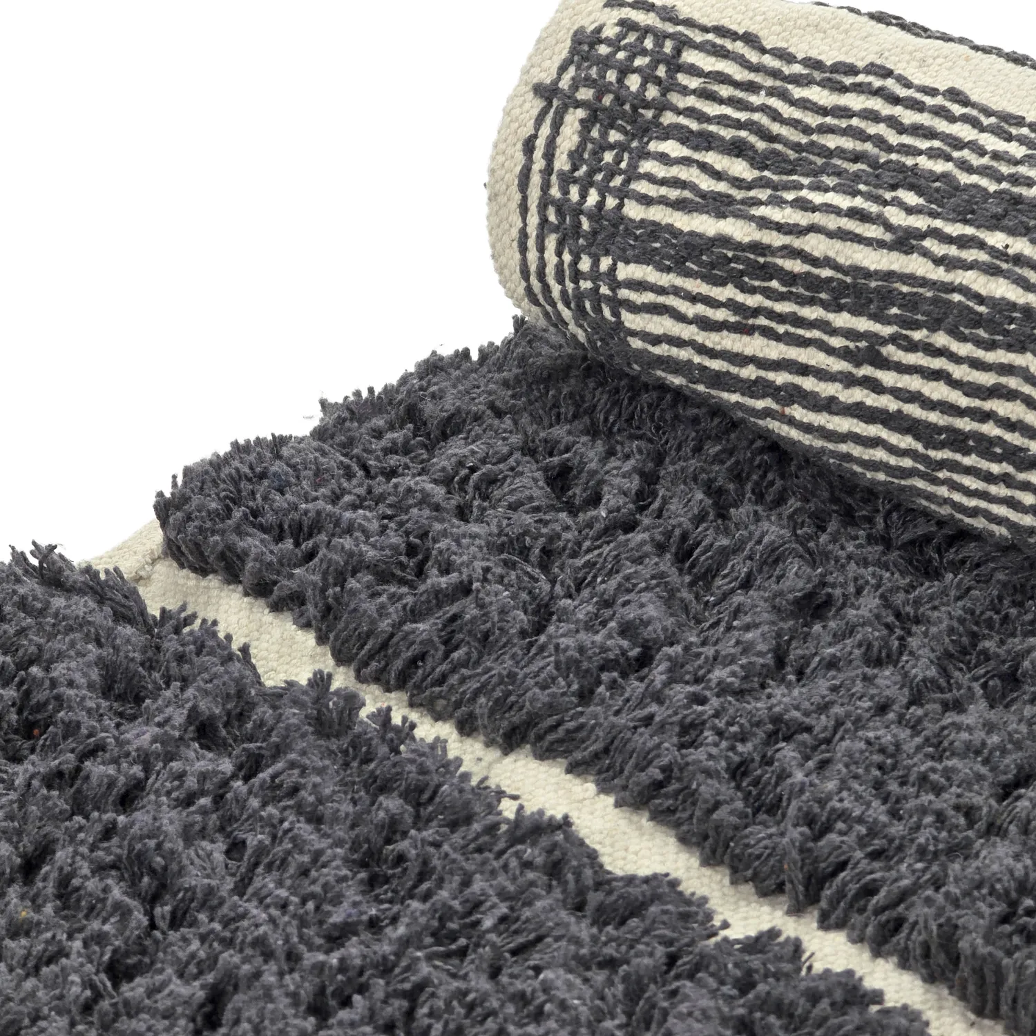 Rundt tæppe - Zola Natural Cotton Shaggy (mørkegrå)