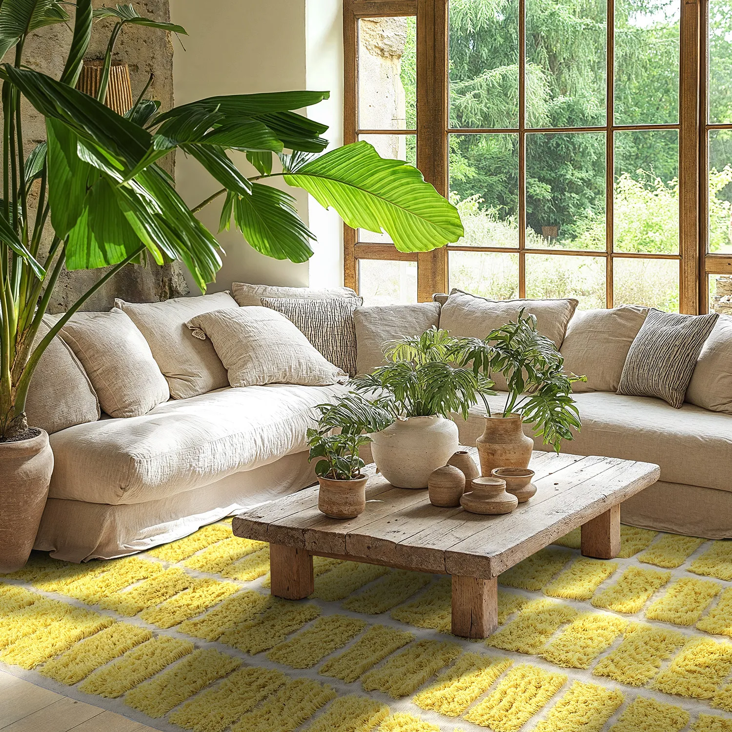 Ryatæpper - Zola Natural Cotton Shaggy (gul)