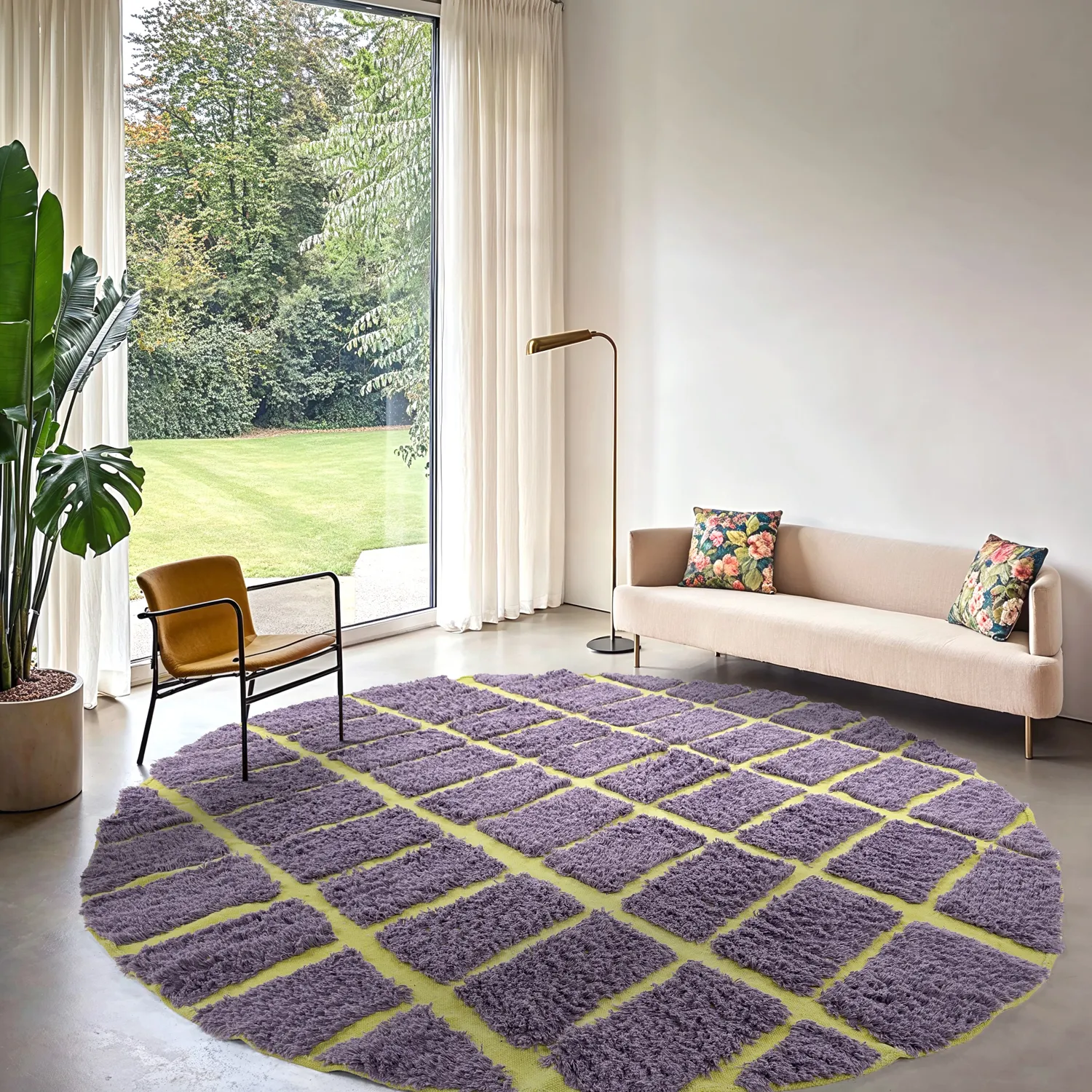 Rundt tæppe - Zola Natural Cotton Shaggy (lilla)