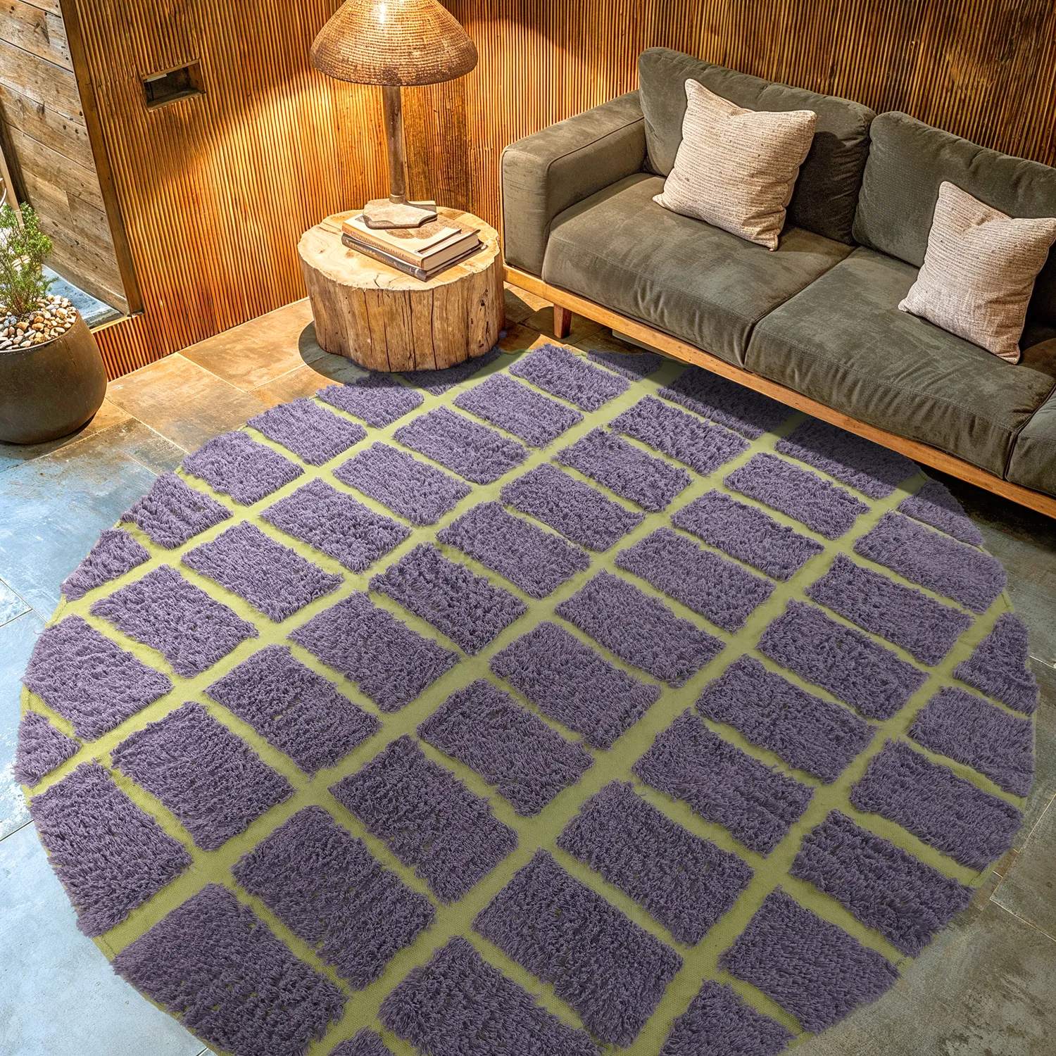 Rundt tæppe - Zola Natural Cotton Shaggy (lilla)