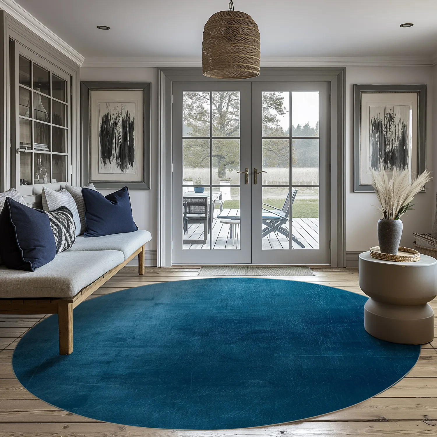 Rundt tæppe - Artena (mørkeblå)