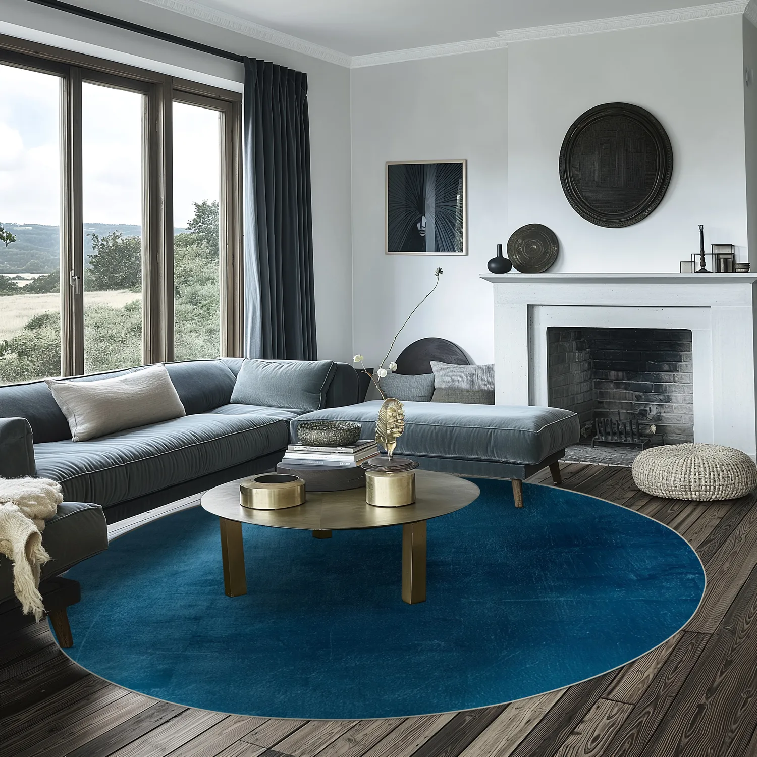 Rundt tæppe - Artena (mørkeblå)