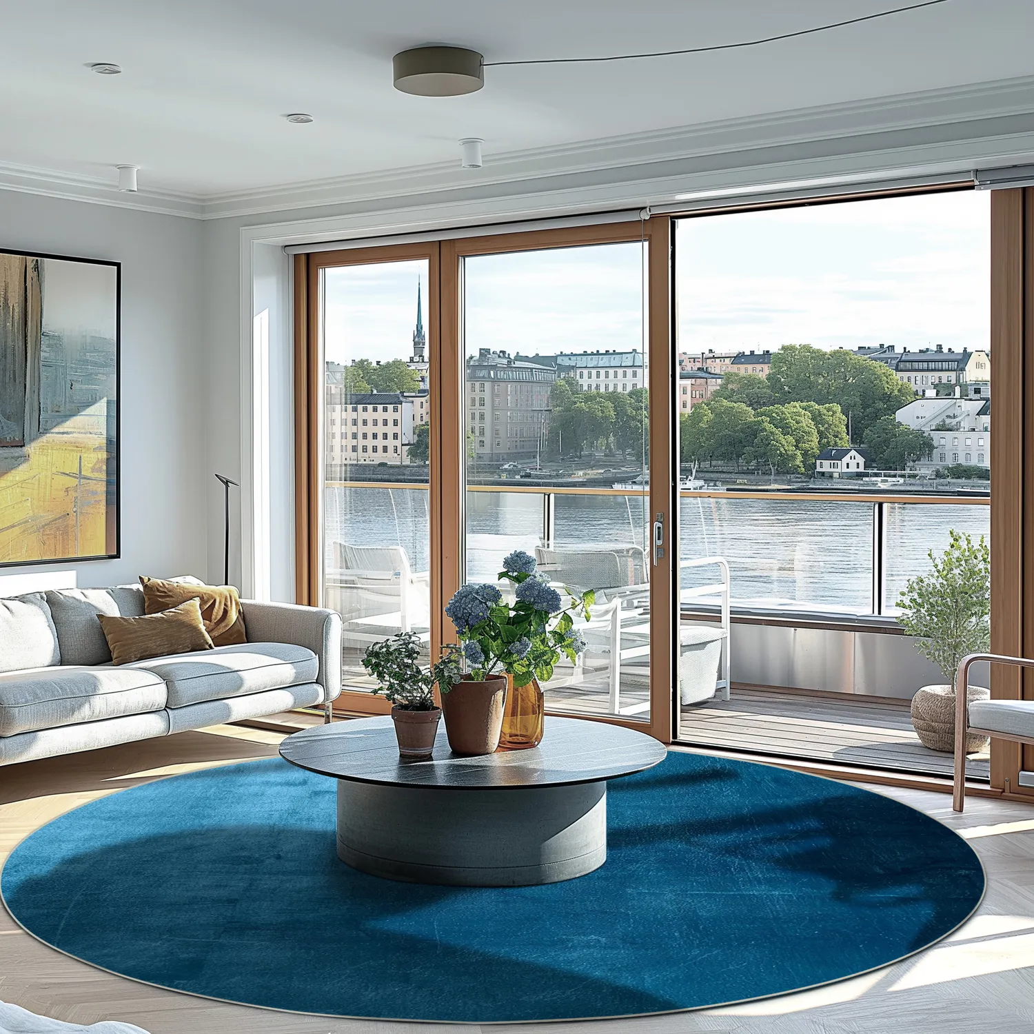 Rundt tæppe - Artena (mørkeblå)