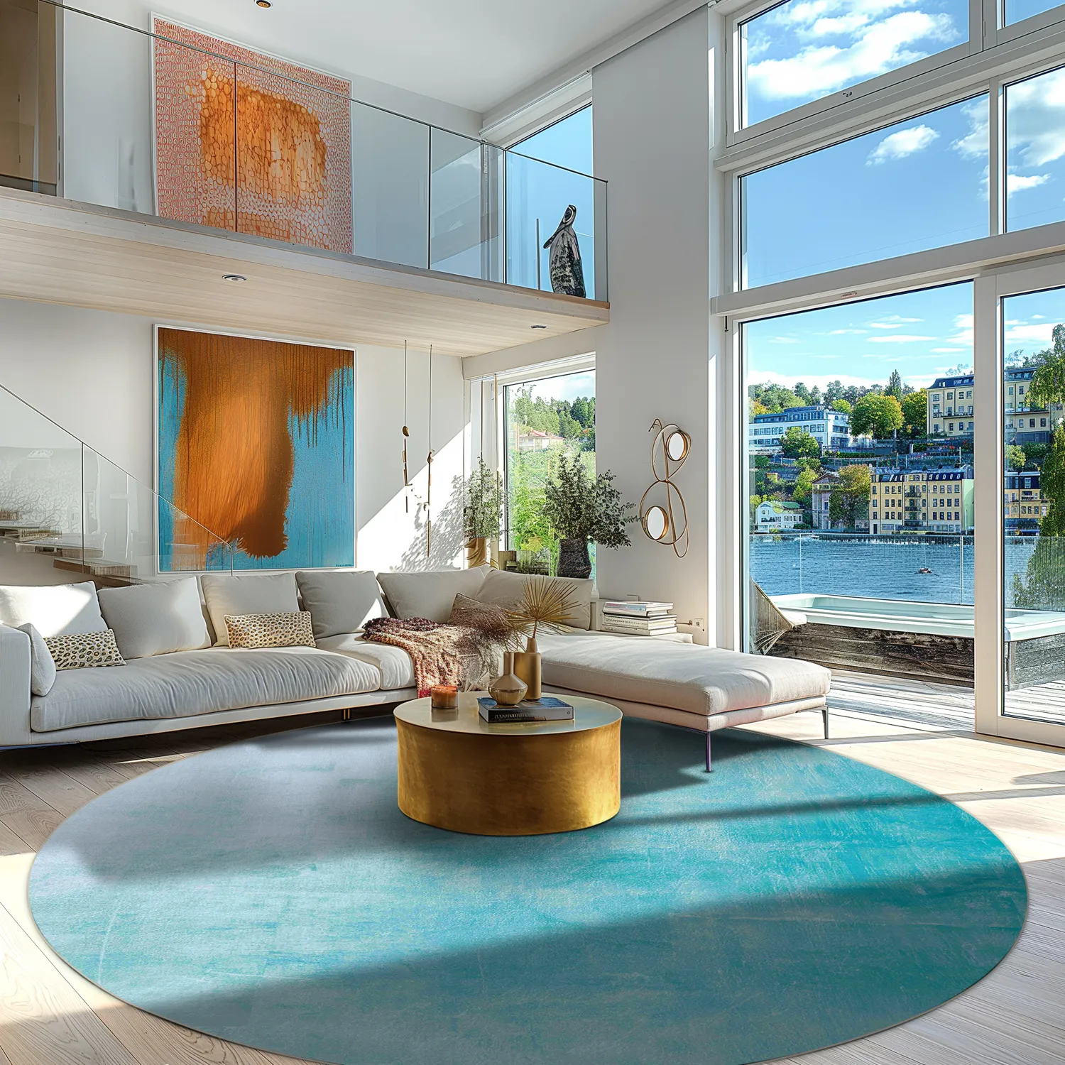 Rundt tæppe - Artena (lyseblå)