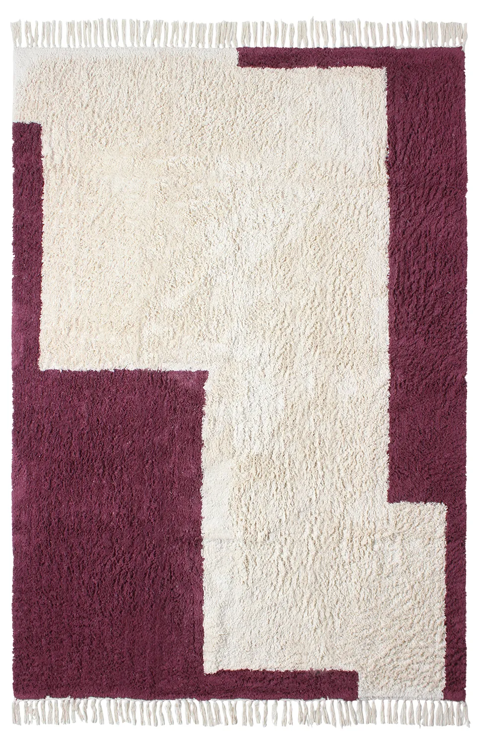 Ryatæpper - Ricco Natural Cotton Shaggy (offwhite/bordeaux)