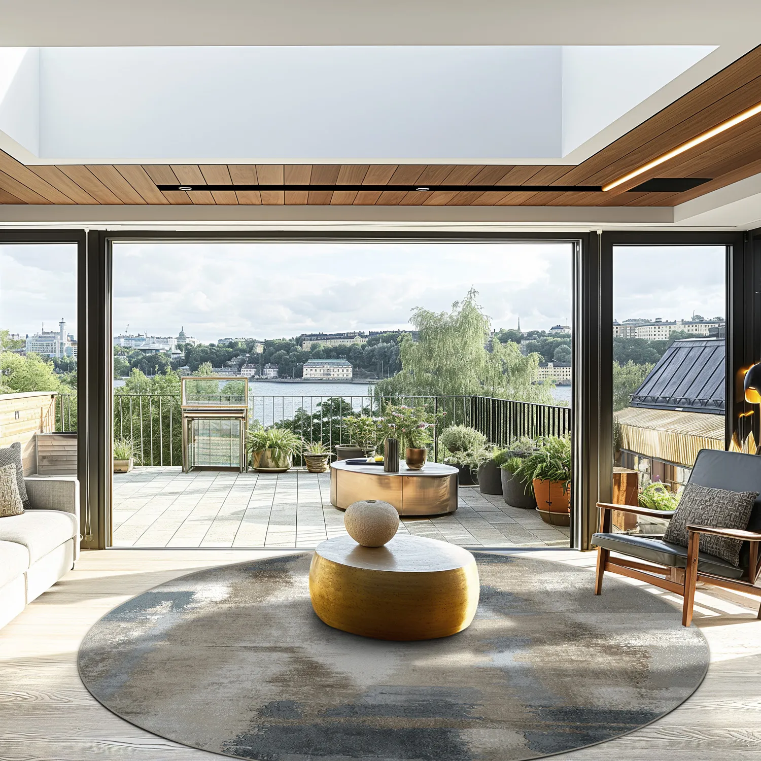 Rundt tæppe - Arwen (blå/multi)