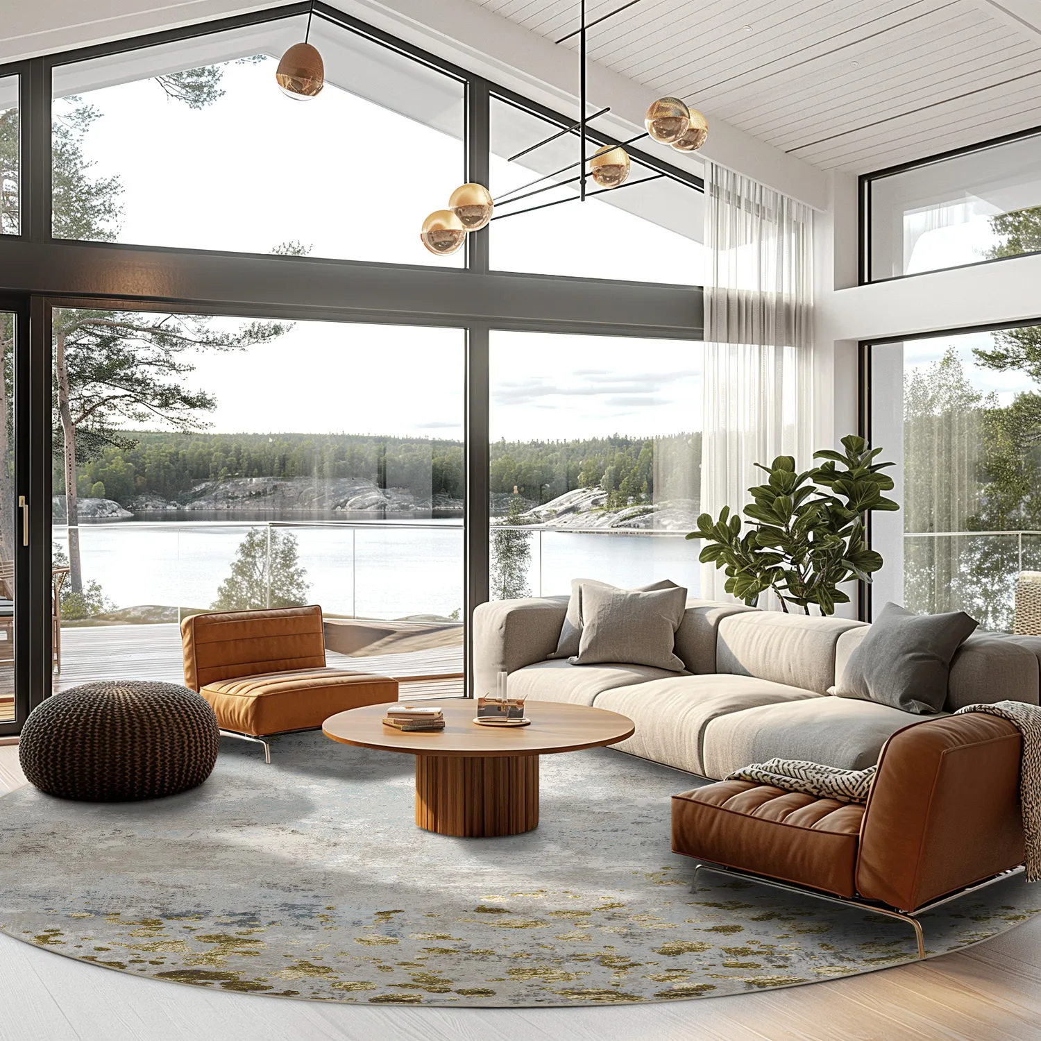 Rundt tæppe - Maude (grå/guld)