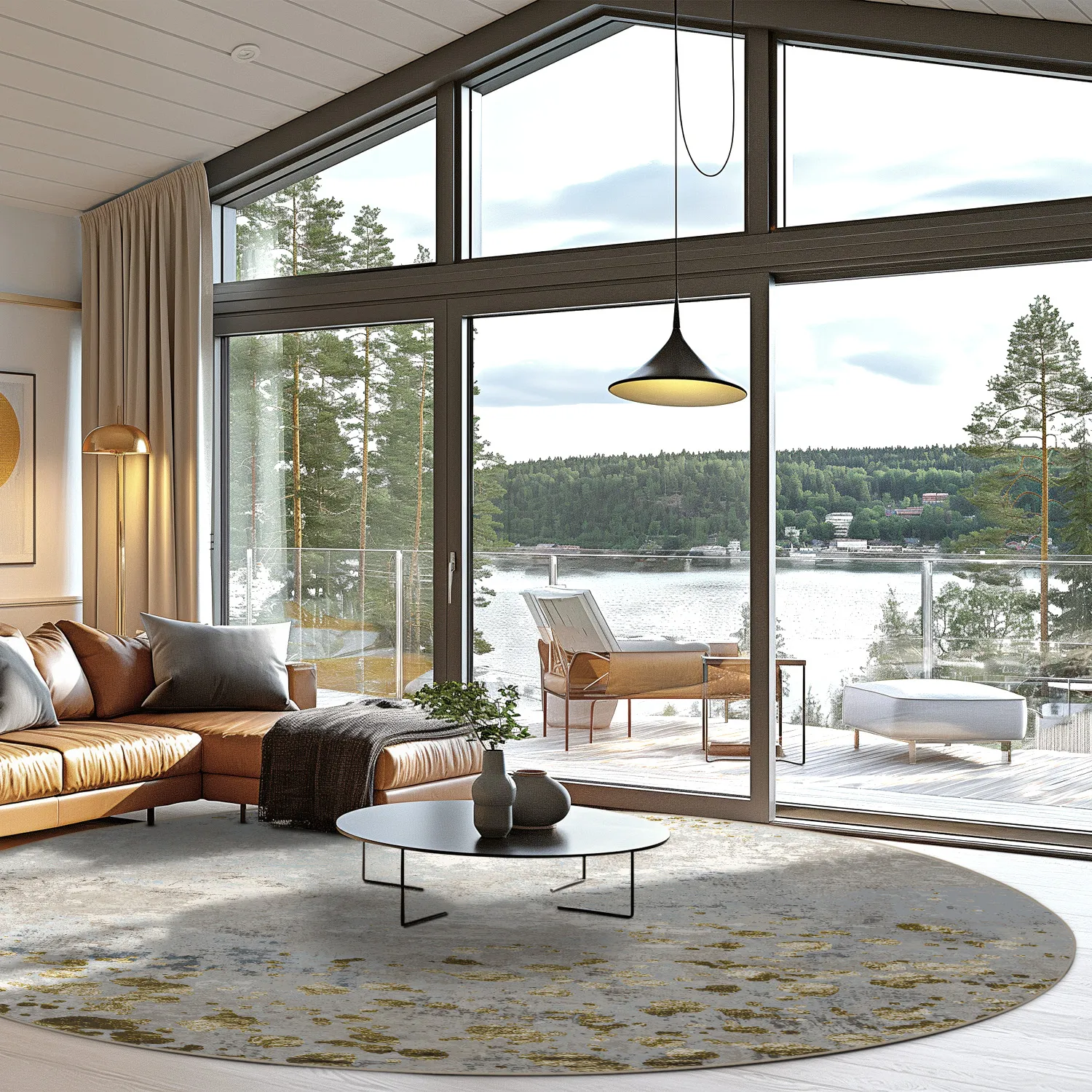 Rundt tæppe - Maude (grå/guld)