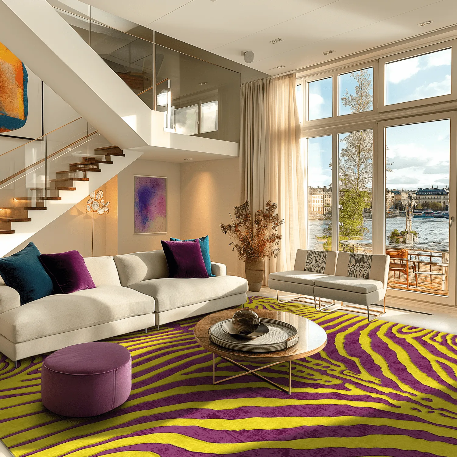 Wilton-tæppe - Zebra (gul/lilla)