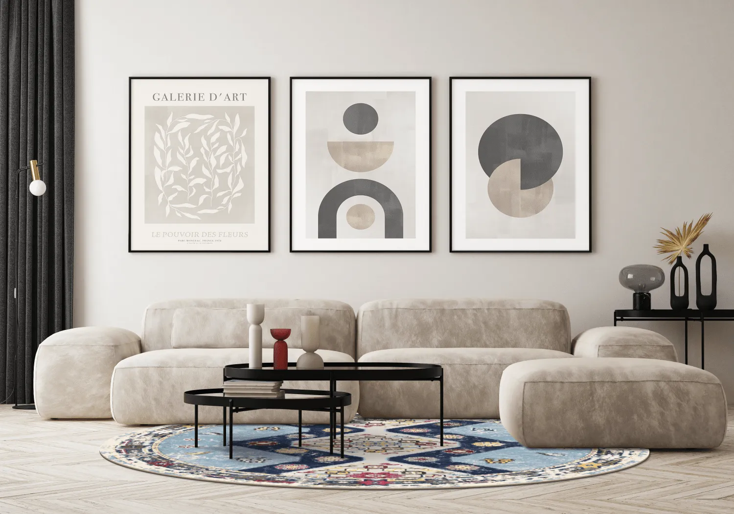 Rundt tæppe - Mazzarino (blå/multi)