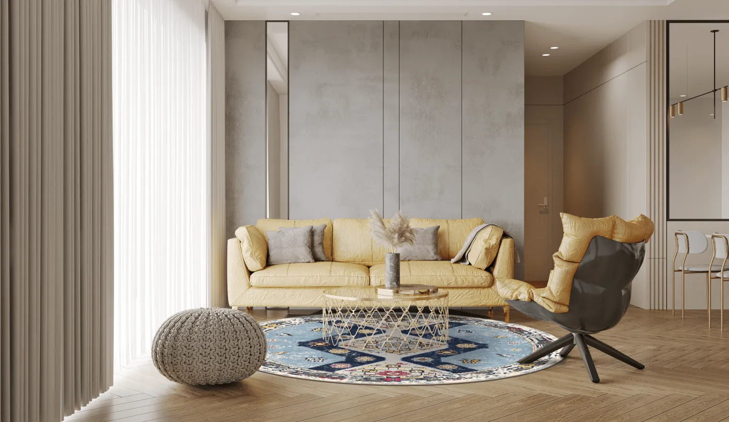 Rundt tæppe - Mazzarino (blå/multi)