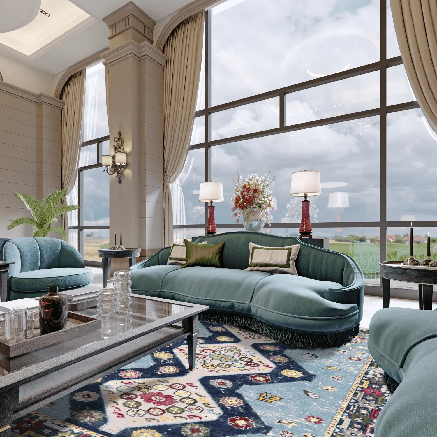 Wilton-tæppe - Mazzarino (blå/multi)