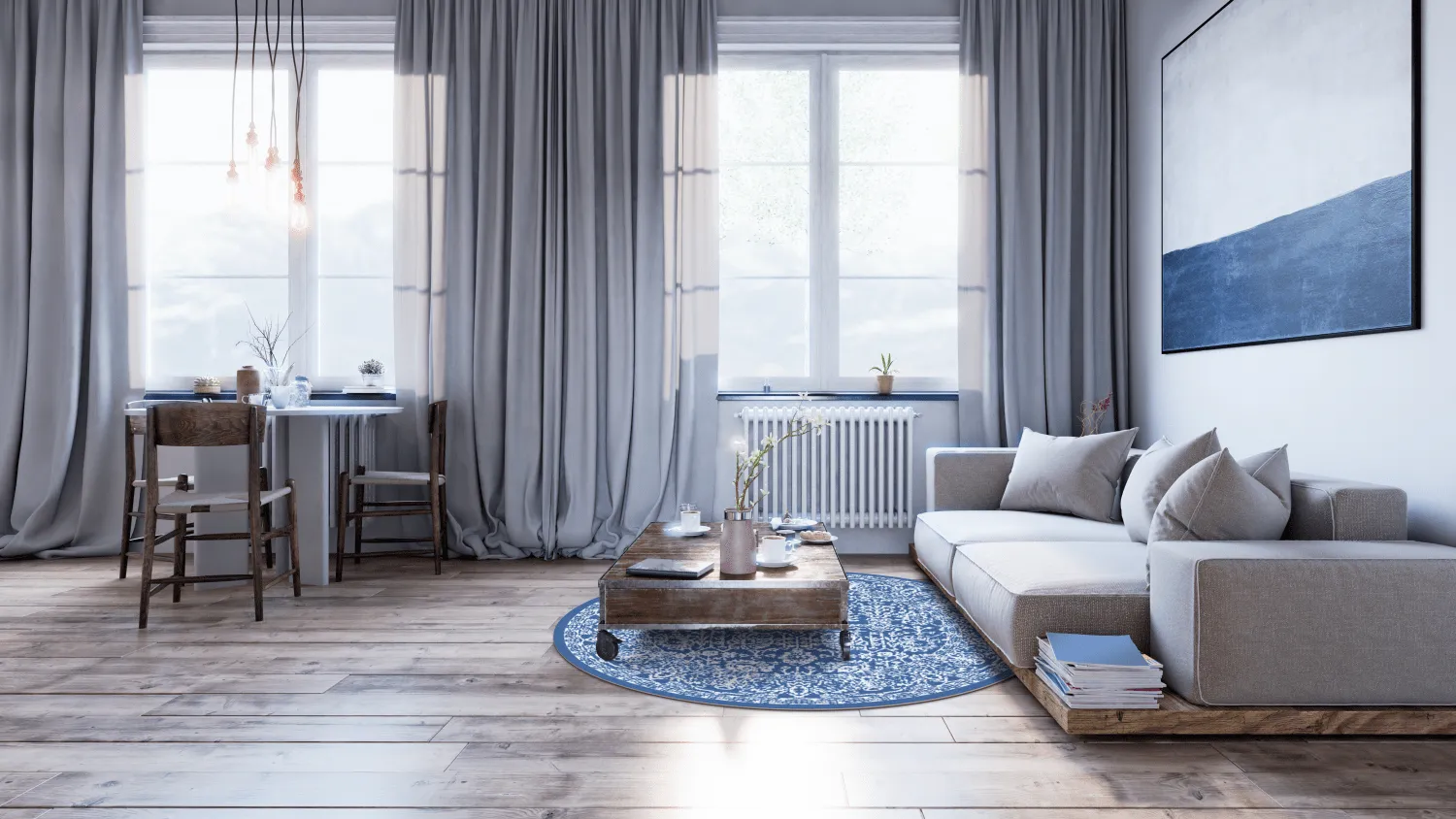 Rundt tæppe - Menfi (blå)