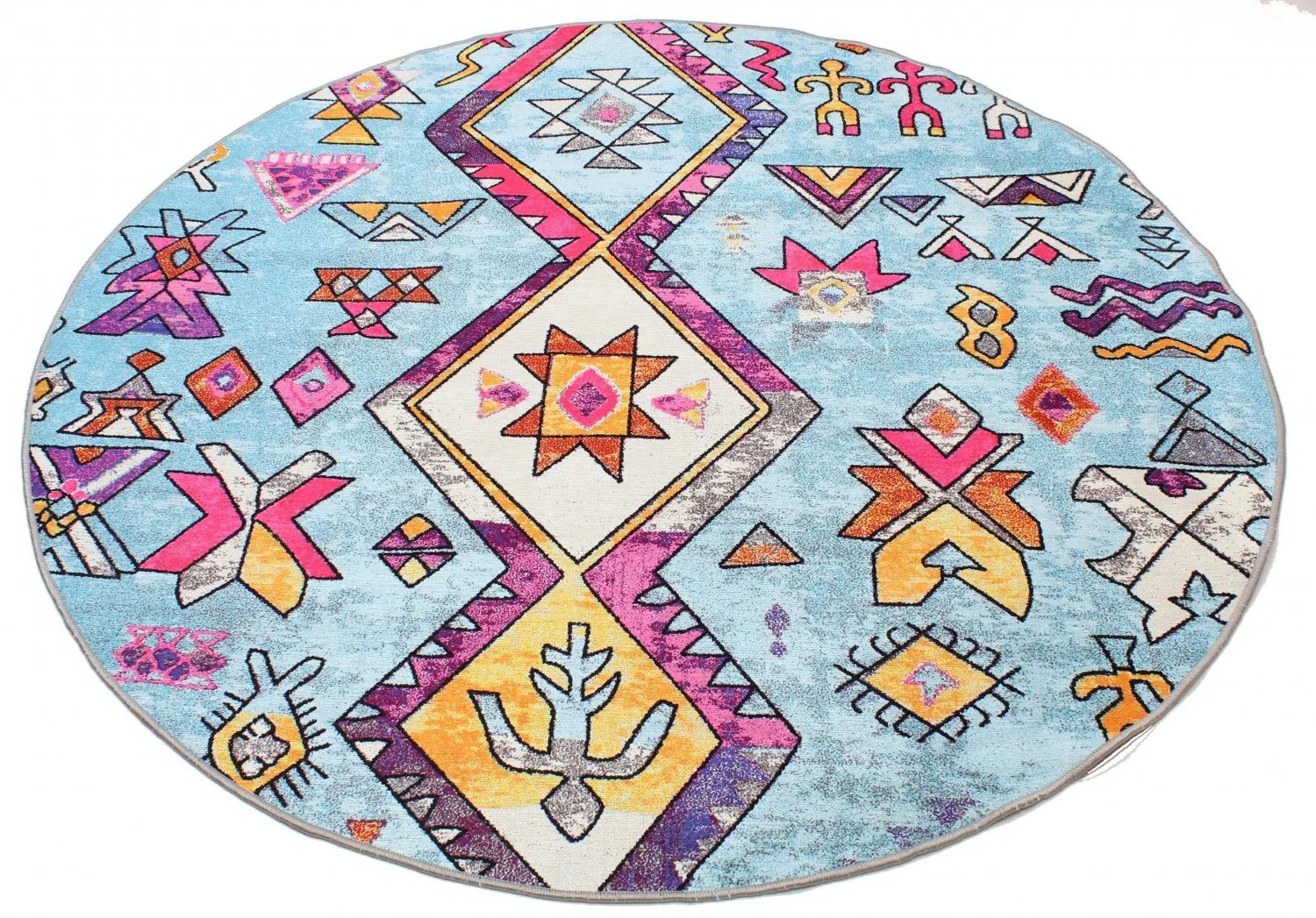 Rundt tæppe - Misare (blå/multi)