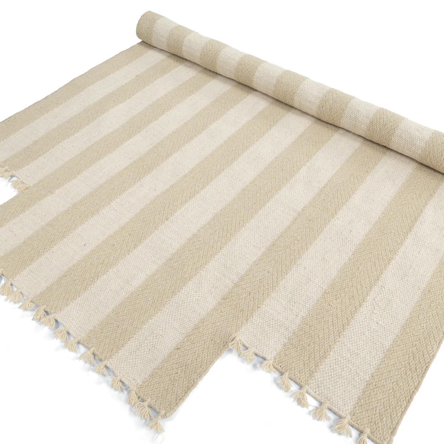Uregelmæssigt uldtæppe - Kystaro (creme/beige)