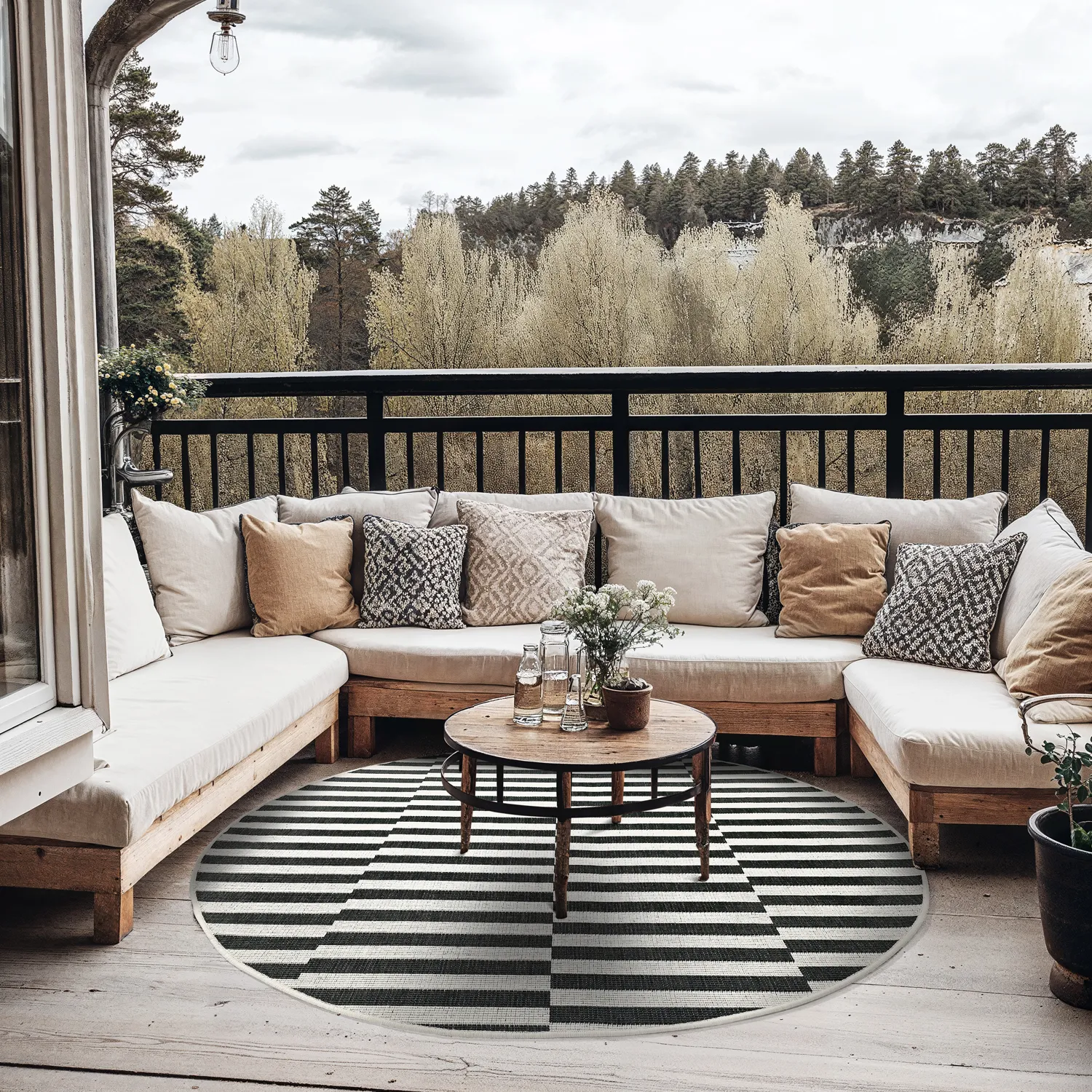 Rundt tæppe - Indoor/Outdoor Otto (sort)