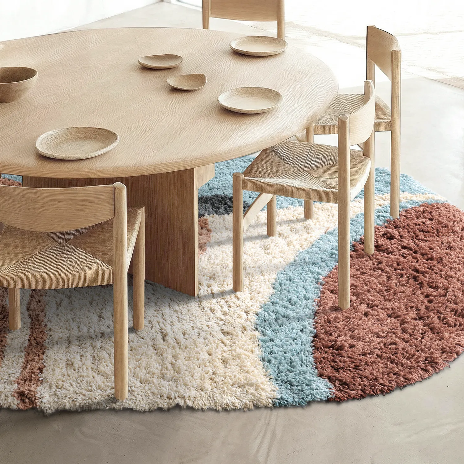 Ovalt tæppe - Tropea Natural Cotton Shaggy (multi)
