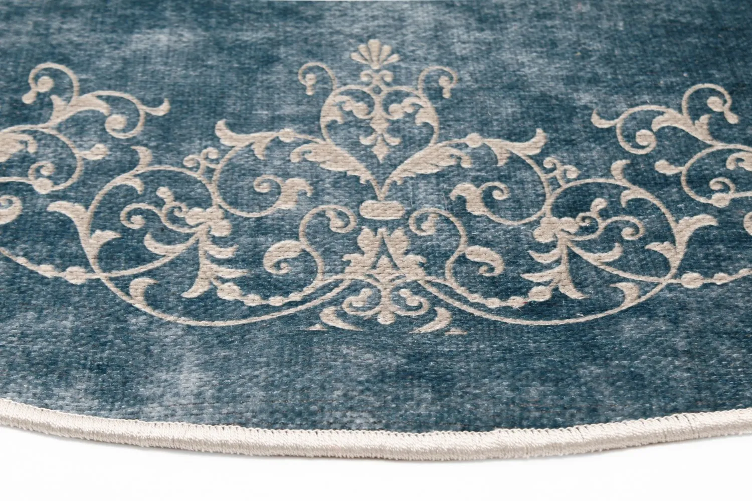 Rundt tæppe - Santi (blå/beige)