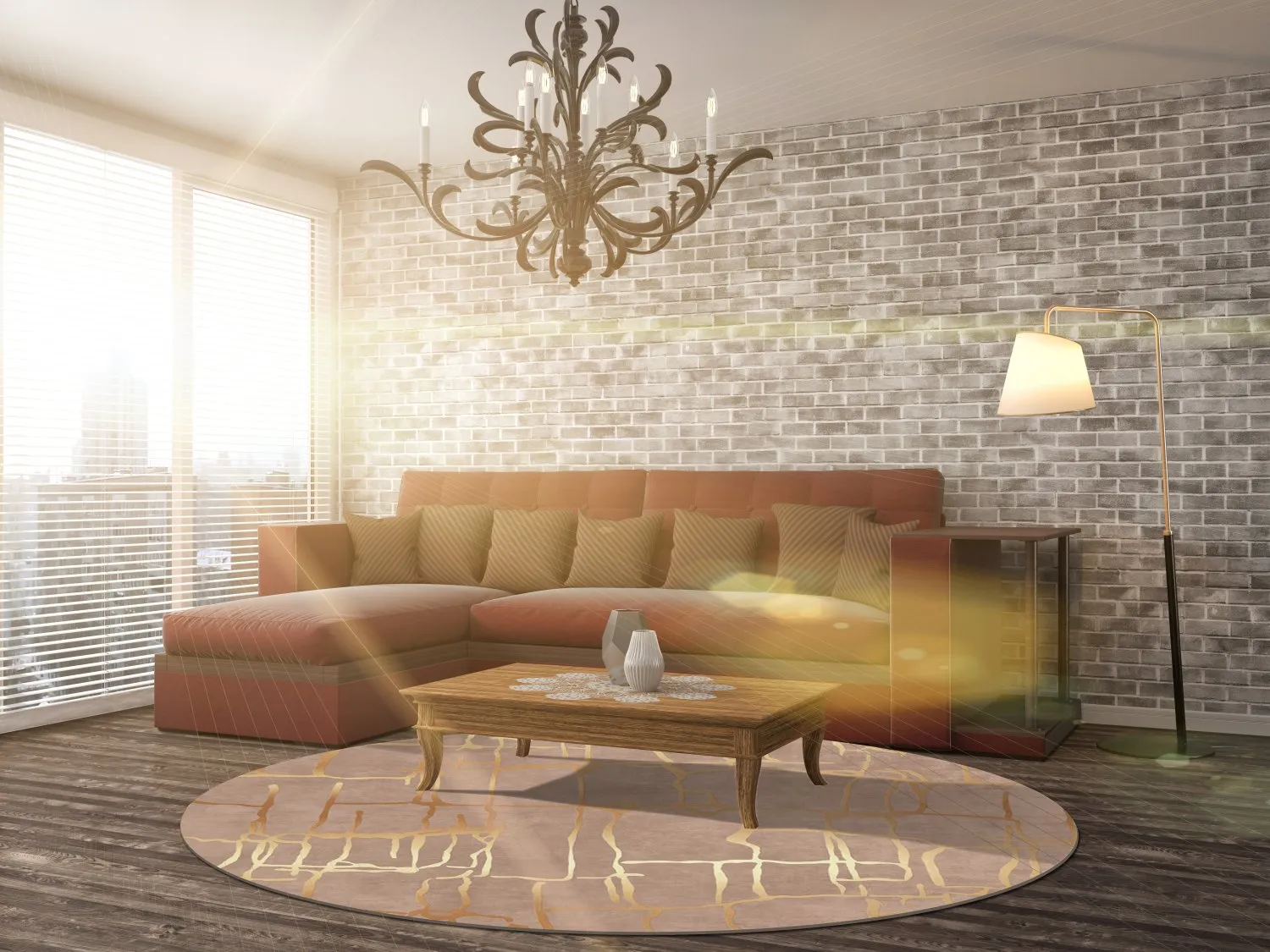 Rundt tæppe - Lorenzo (brun/guld)