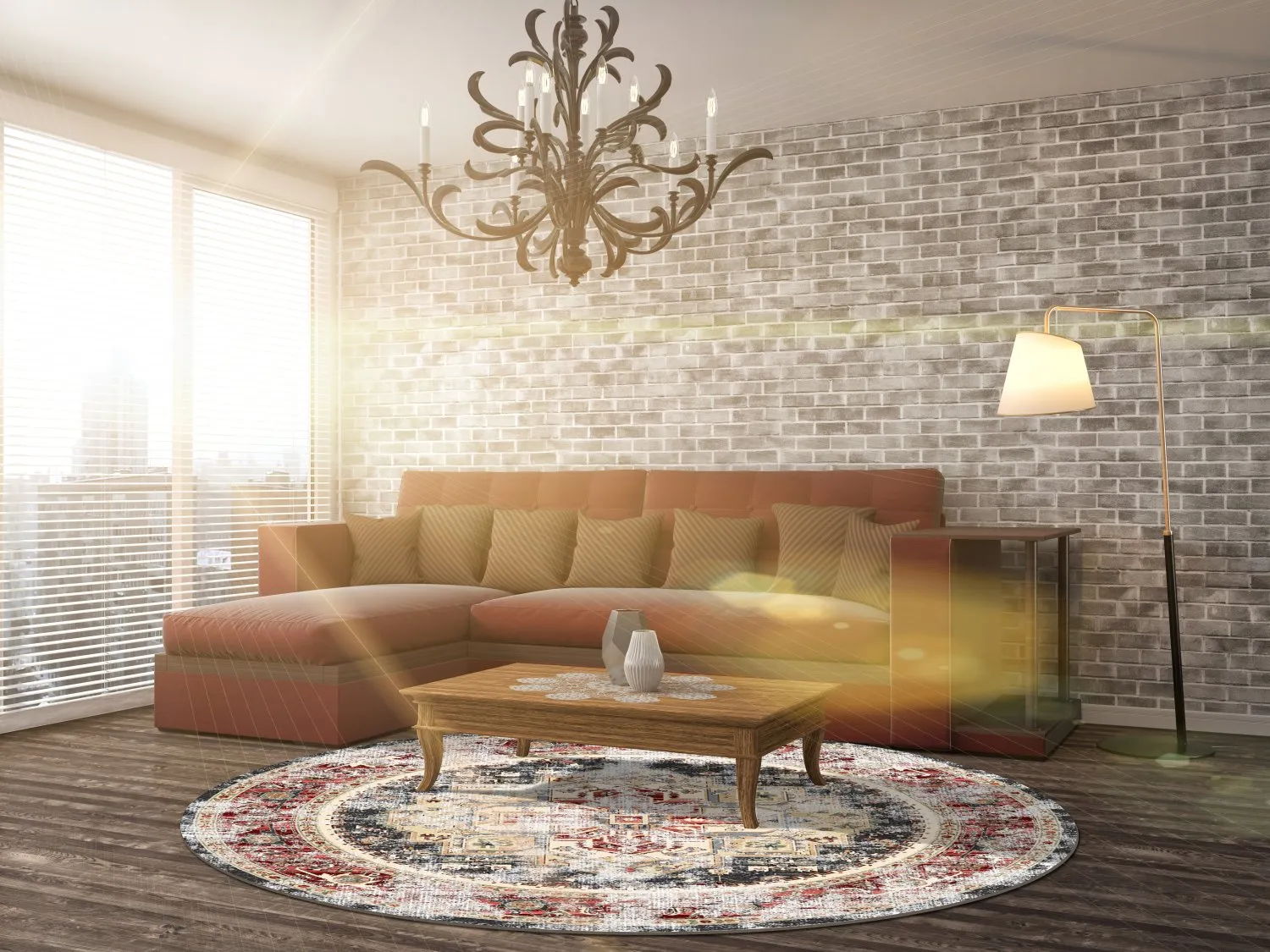 Rundt tæppe - Javis (rød/multi)