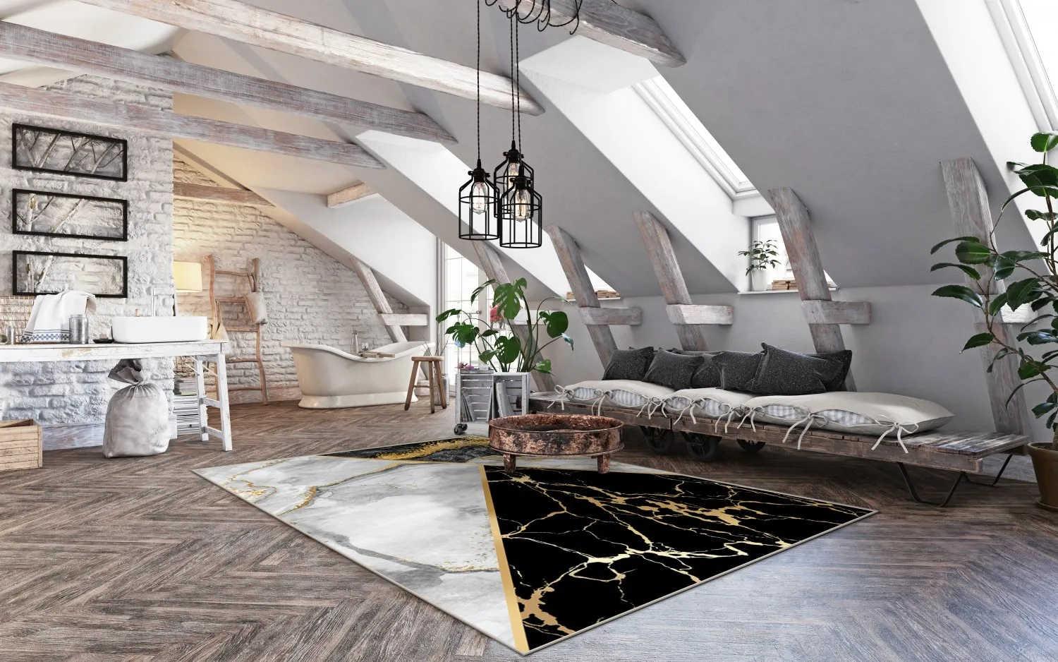 Wilton-tæppe - Cassa (grå/sort/guld)