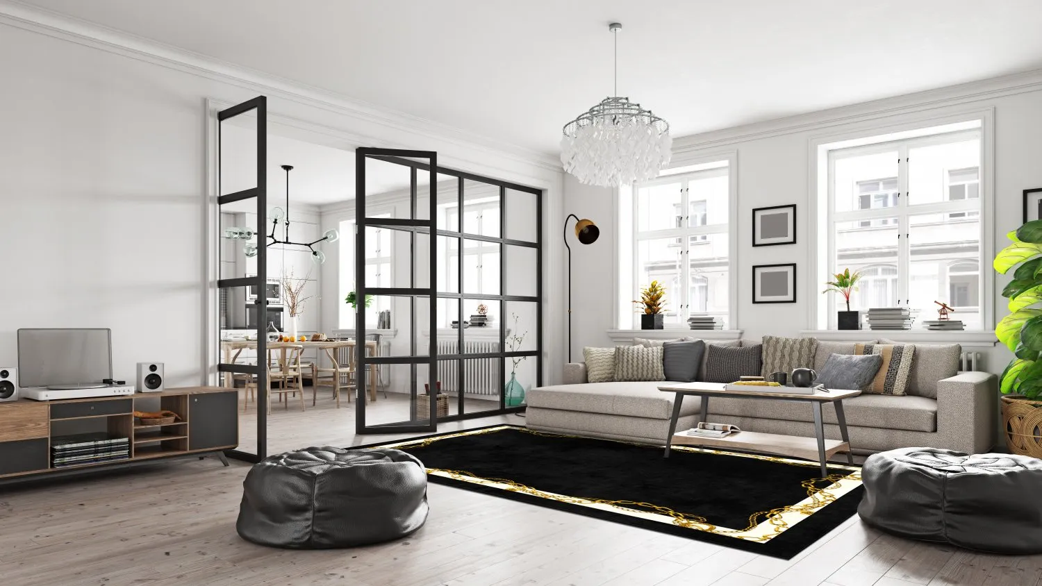 Wilton-tæppe - Vilia (sort/hvid/guld)