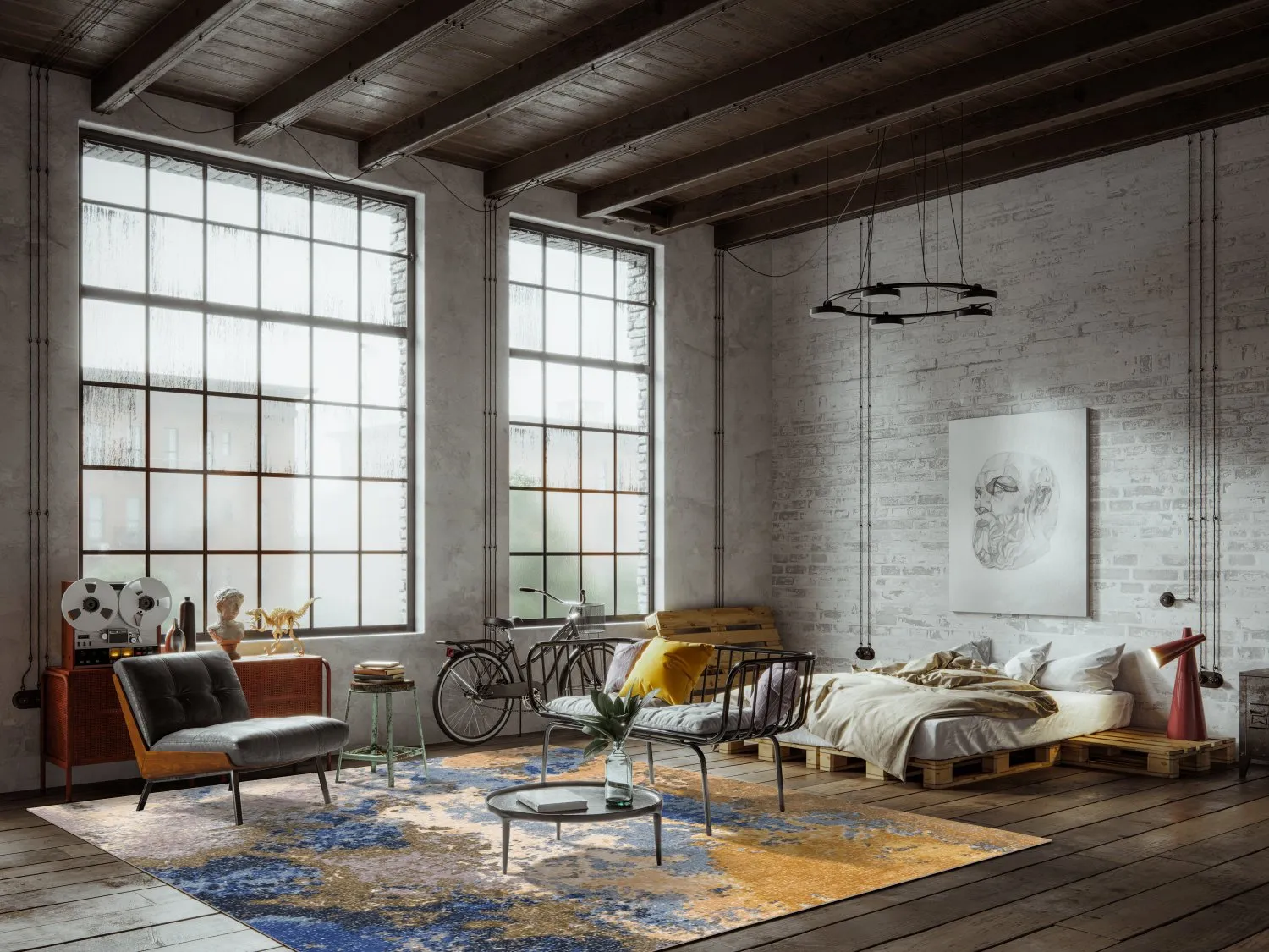 Wilton-tæppe - Travale (grå/blå/multi)