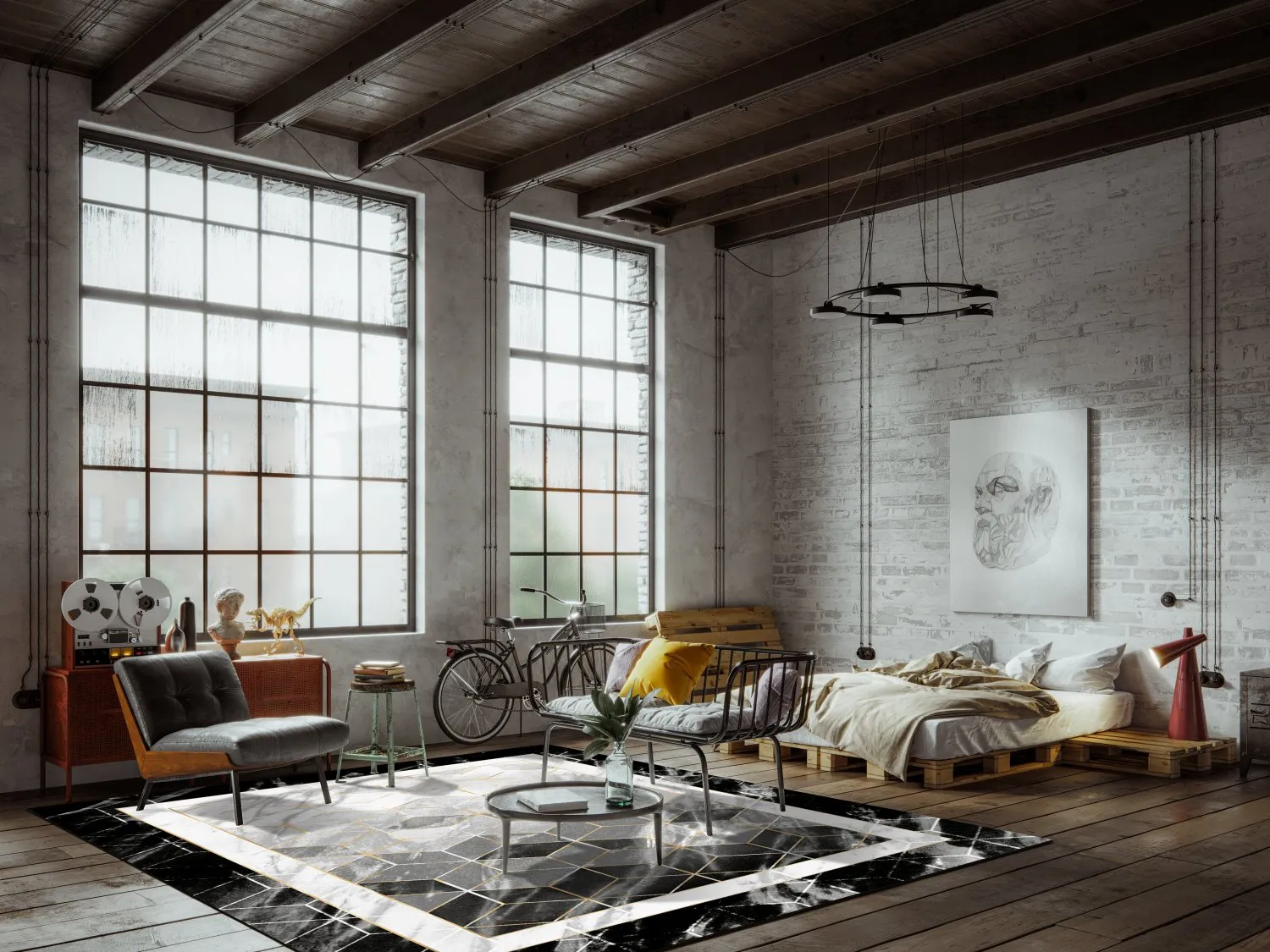 Wilton-tæppe - Castello (sort/hvid)