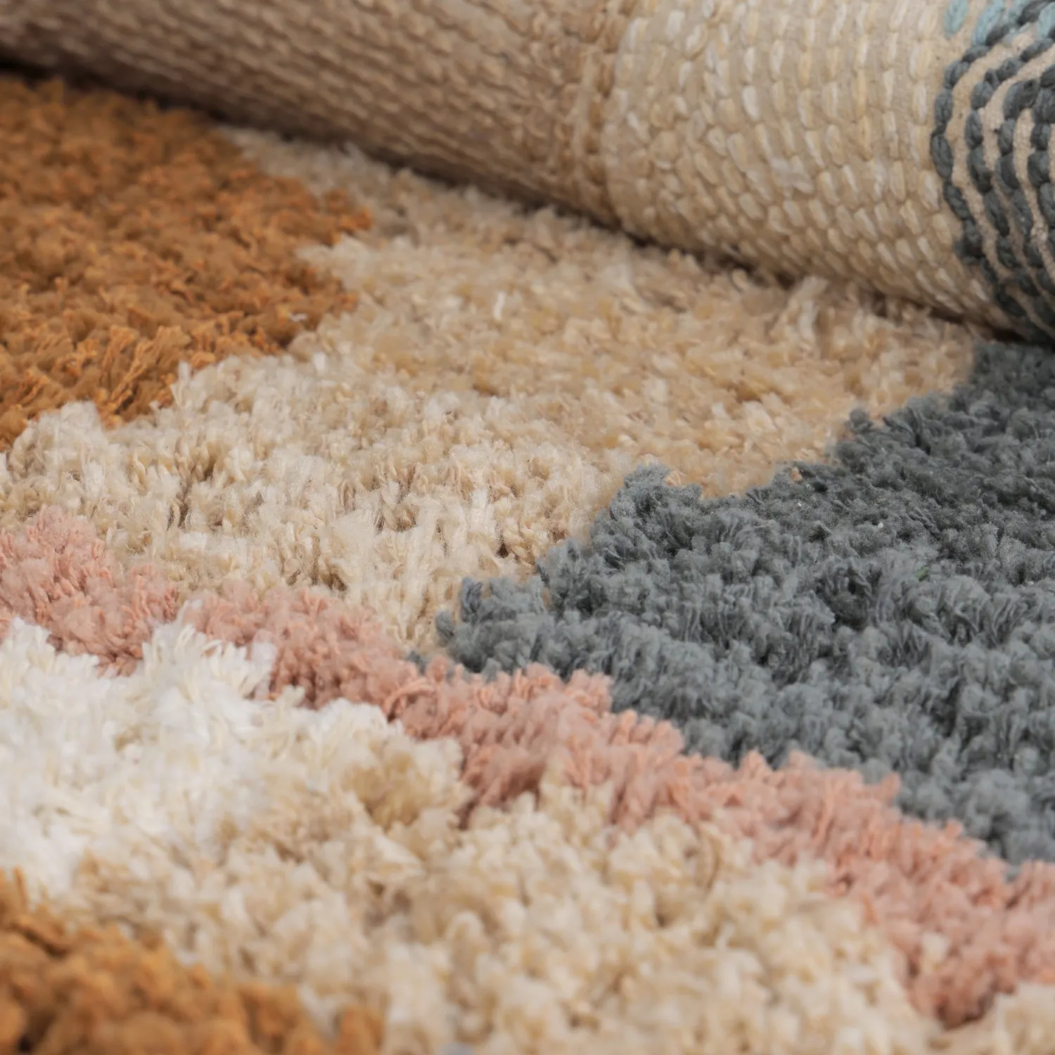 Rundt tæppe - Cefalu Natural Cotton Shaggy (multi)