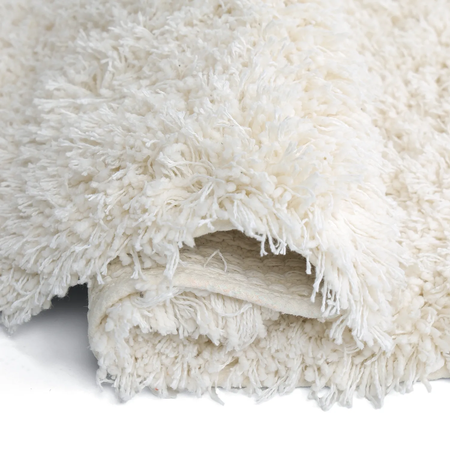 Rundt tæppe - Lindos Natural Cotton Shaggy (hvid)