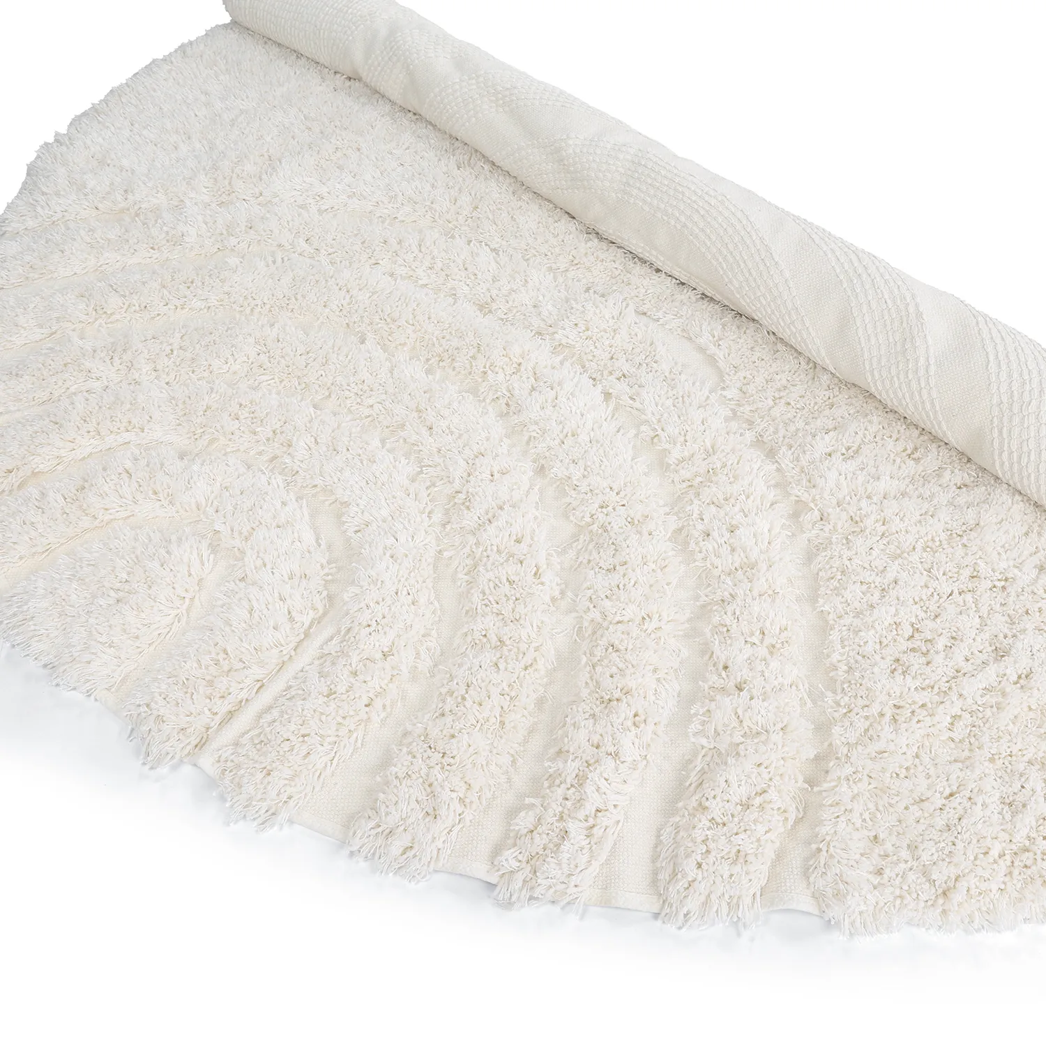Rundt tæppe - Lindos Natural Cotton Shaggy (hvid)