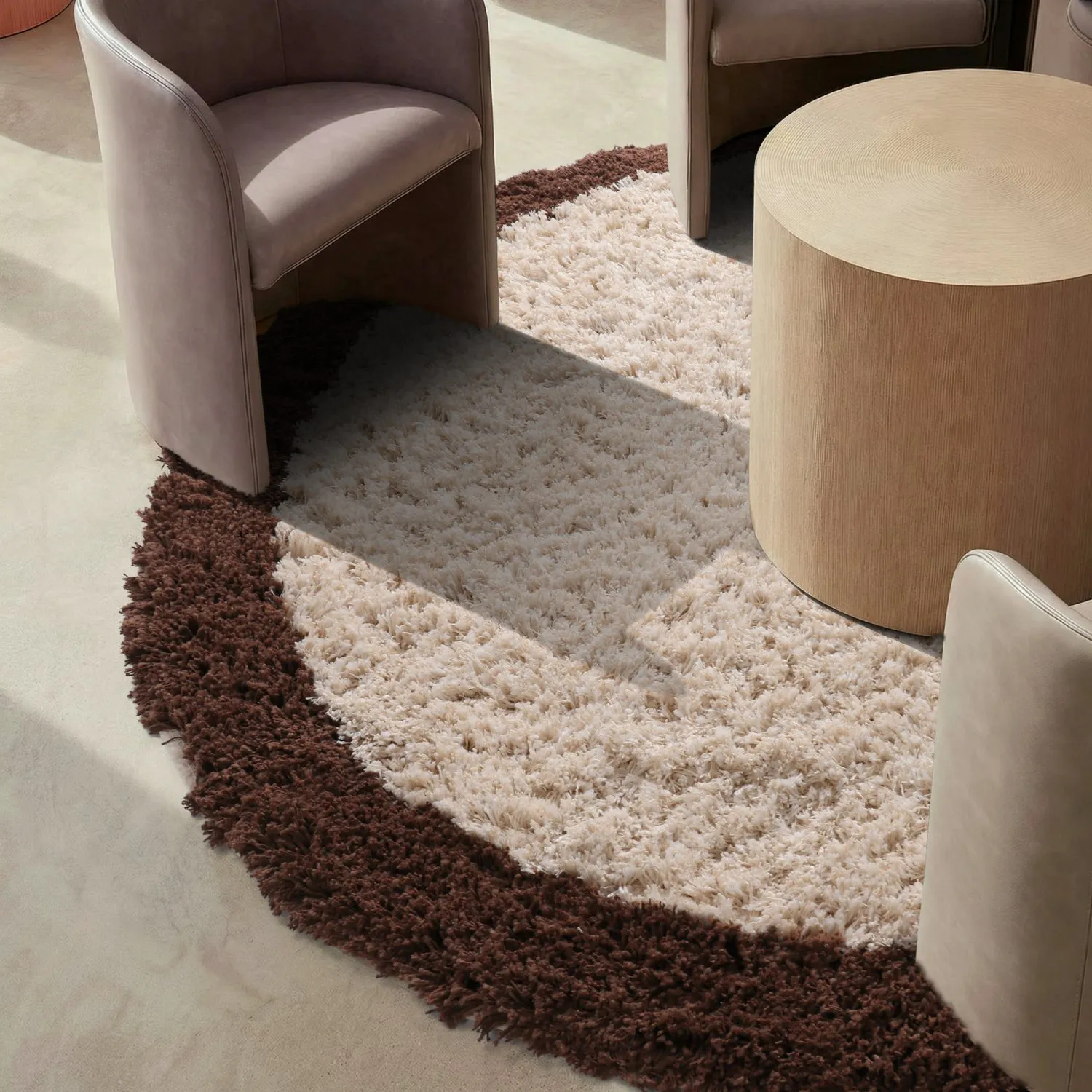 Rundt tæppe - Sagres Natural Cotton Shaggy (offwhite/brun)