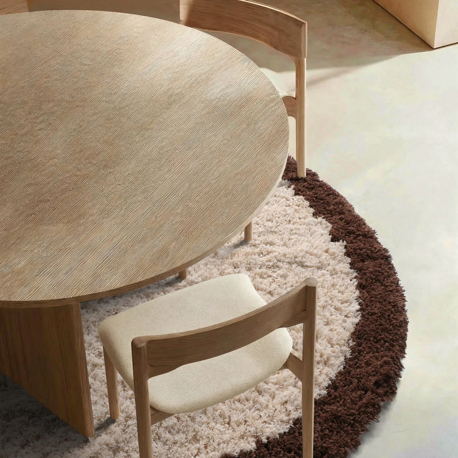 Rundt tæppe - Sagres Natural Cotton Shaggy (offwhite/brun)