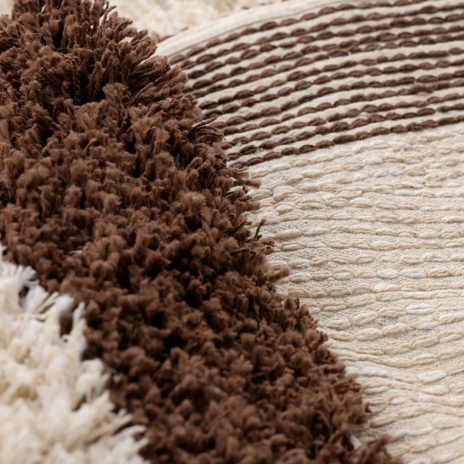 Rundt tæppe - Sagres Natural Cotton Shaggy (offwhite/brun)