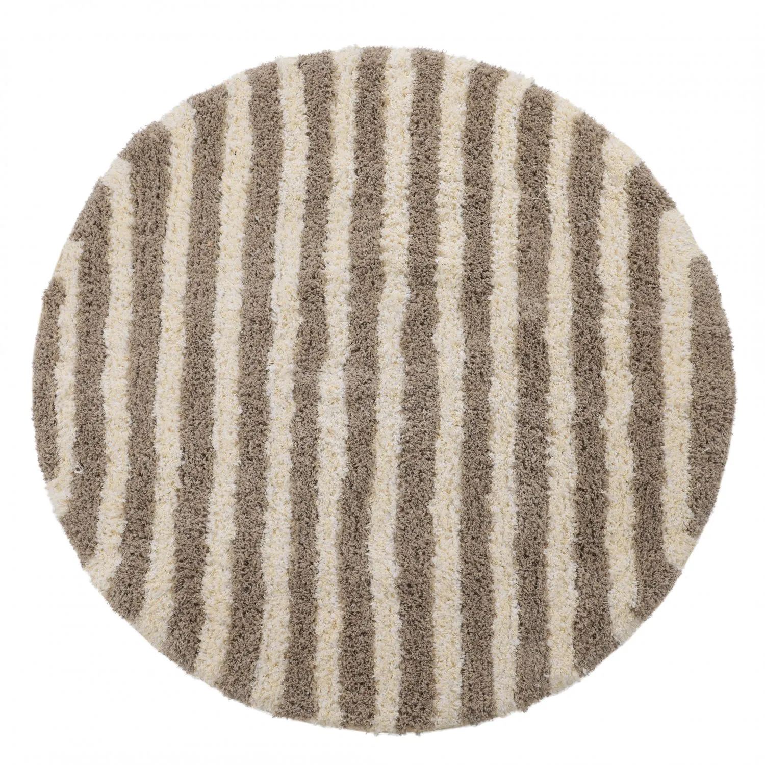 Rundt tæppe - Thira Stripe Cotton Shaggy (creme/taupe)