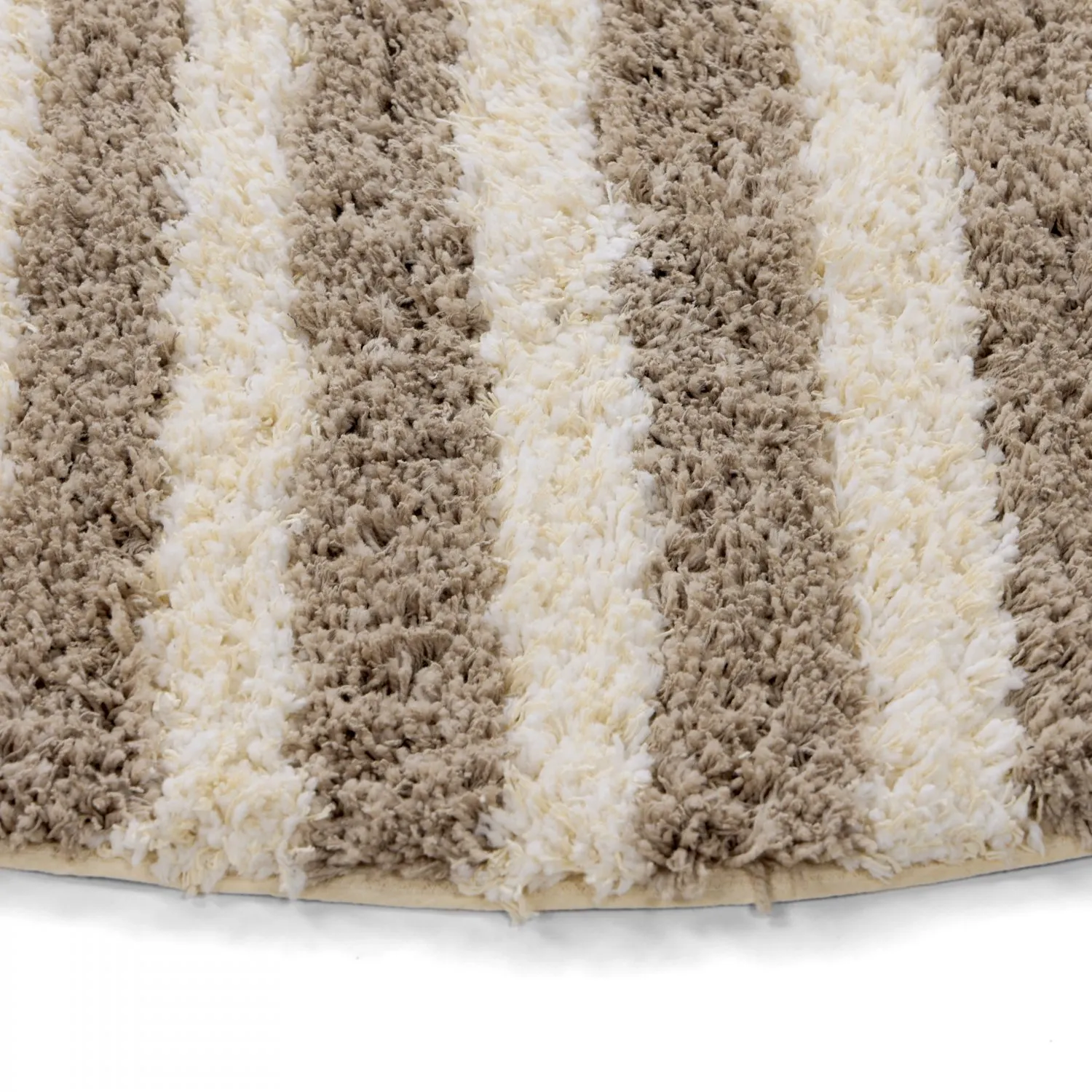 Rundt tæppe - Thira Stripe Cotton Shaggy (creme/taupe)