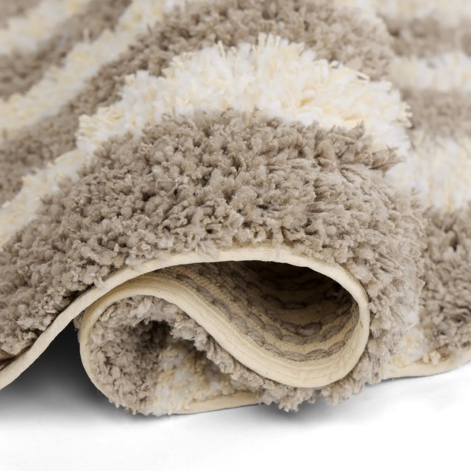 Rundt tæppe - Thira Stripe Cotton Shaggy (creme/taupe)