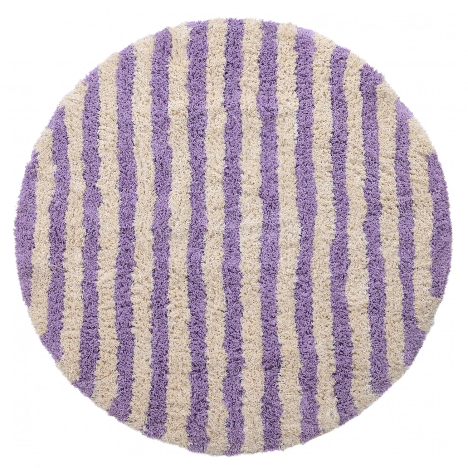 Rundt tæppe - Thira Stripe Cotton Shaggy (fløde/lys lilla)