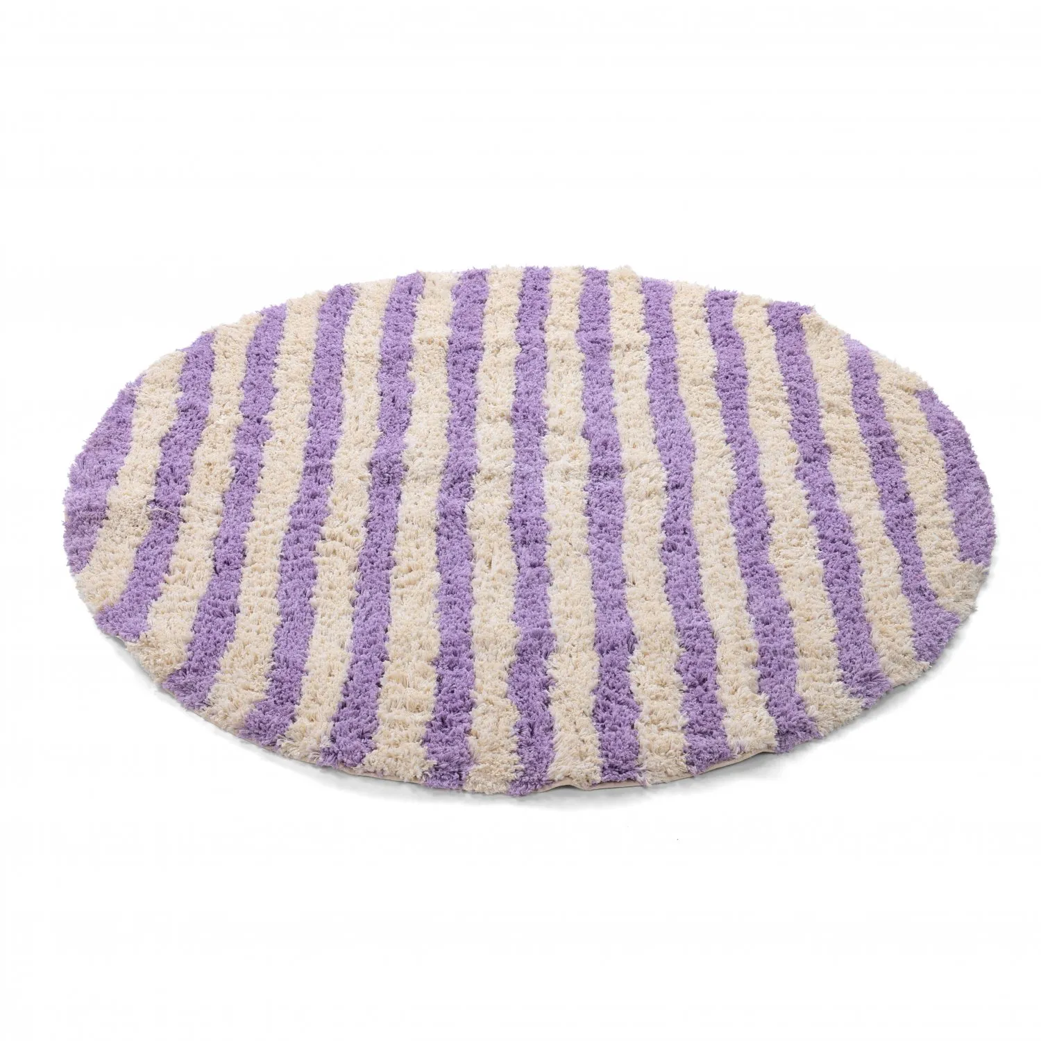 Rundt tæppe - Thira Stripe Cotton Shaggy (fløde/lys lilla)
