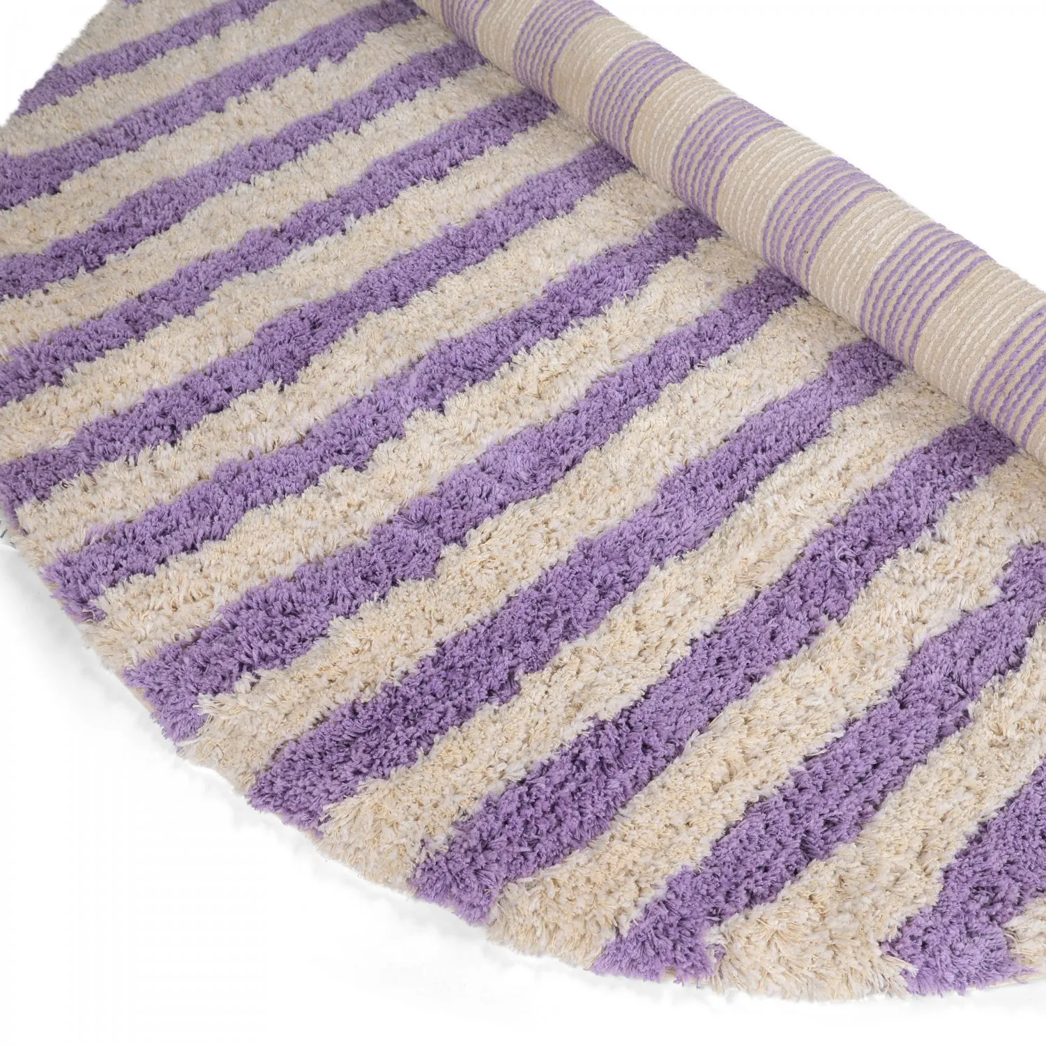 Rundt tæppe - Thira Stripe Cotton Shaggy (fløde/lys lilla)