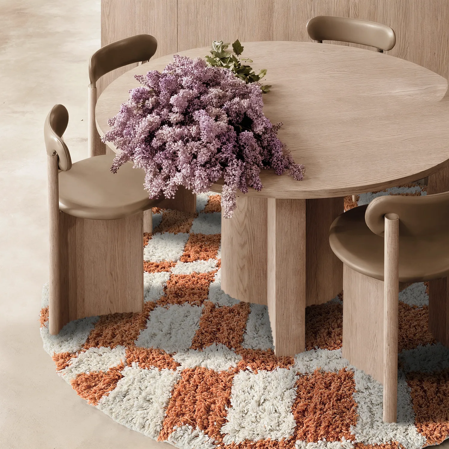 Rundt tæppe - Atrani Natural Cotton Shaggy (orange)