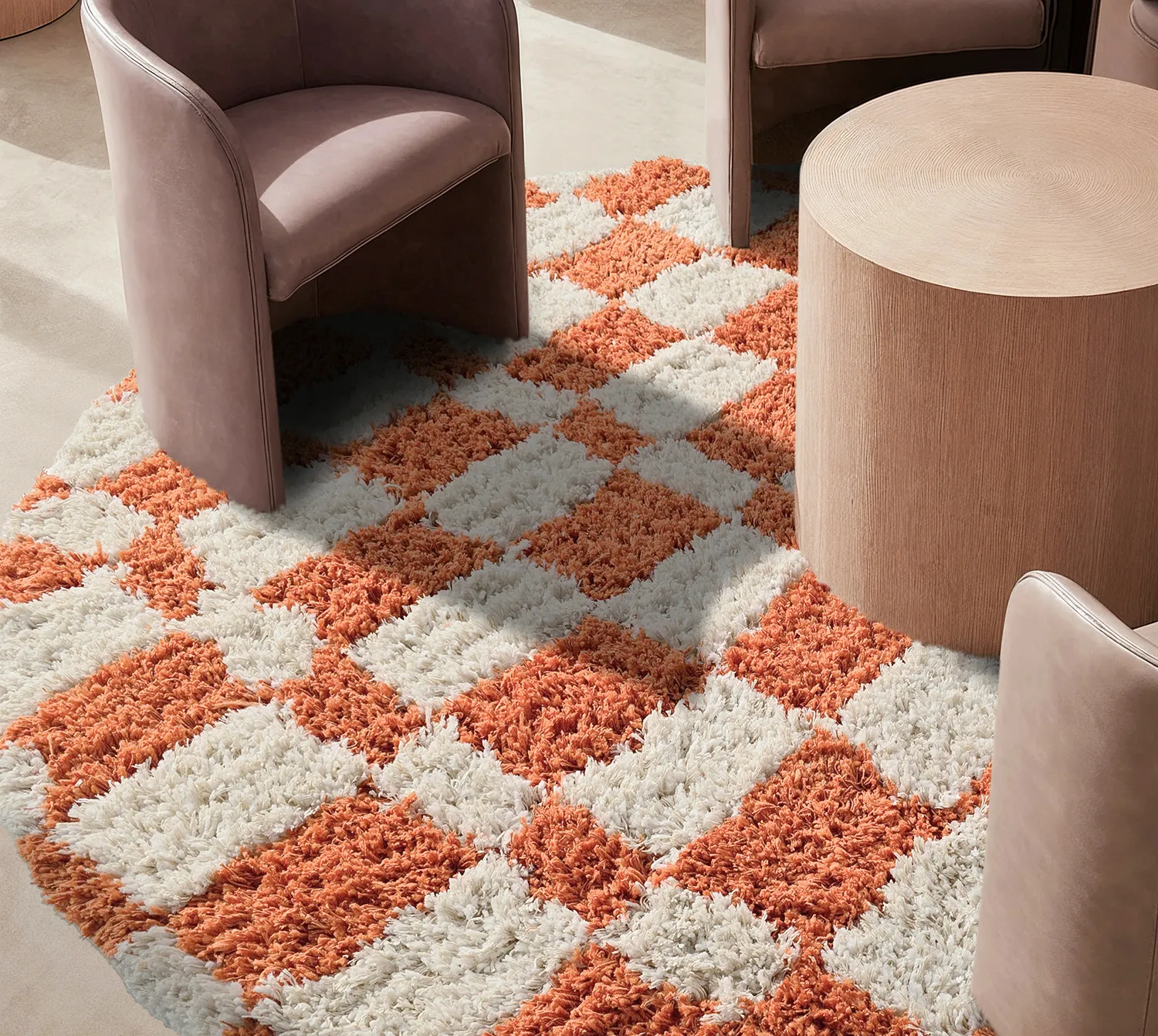 Rundt tæppe - Atrani Natural Cotton Shaggy (orange)