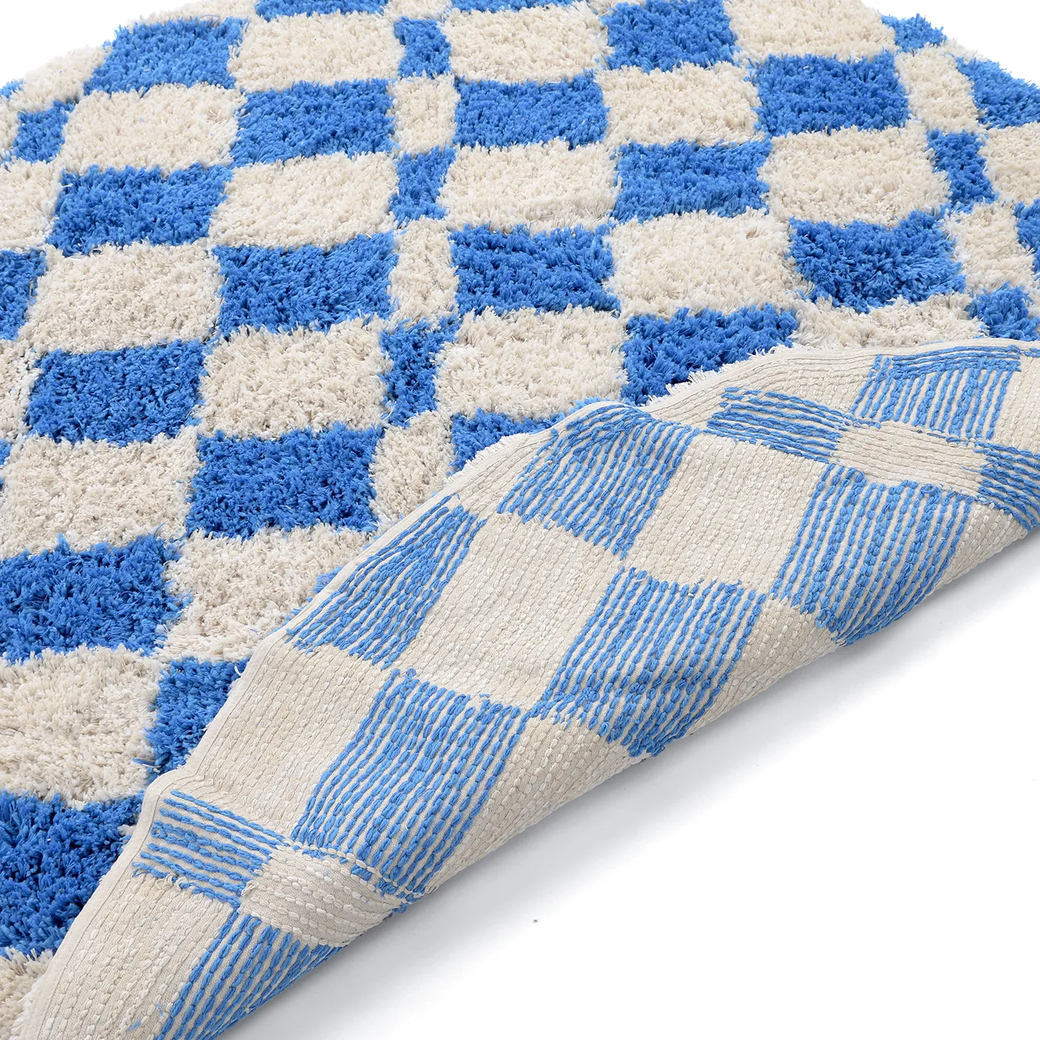 Rundt tæppe - Atrani Natural Cotton Shaggy (blå)