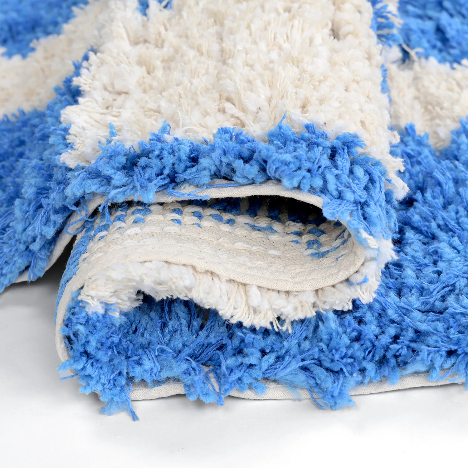 Rundt tæppe - Atrani Natural Cotton Shaggy (blå)