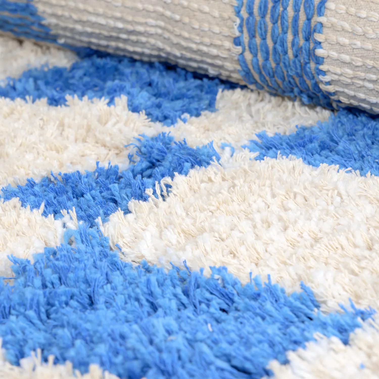 Rundt tæppe - Atrani Natural Cotton Shaggy (blå)