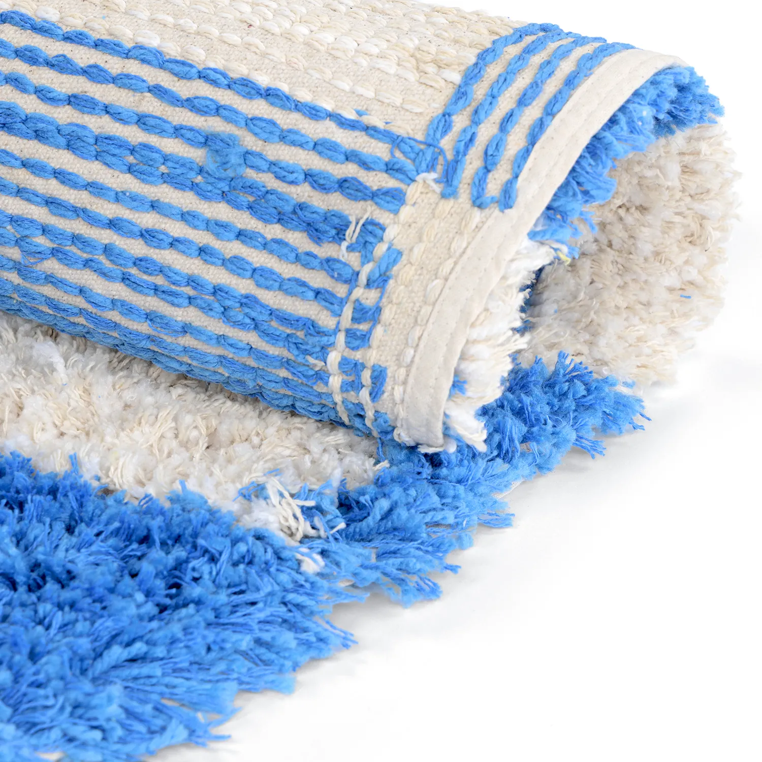 Rundt tæppe - Atrani Natural Cotton Shaggy (blå)
