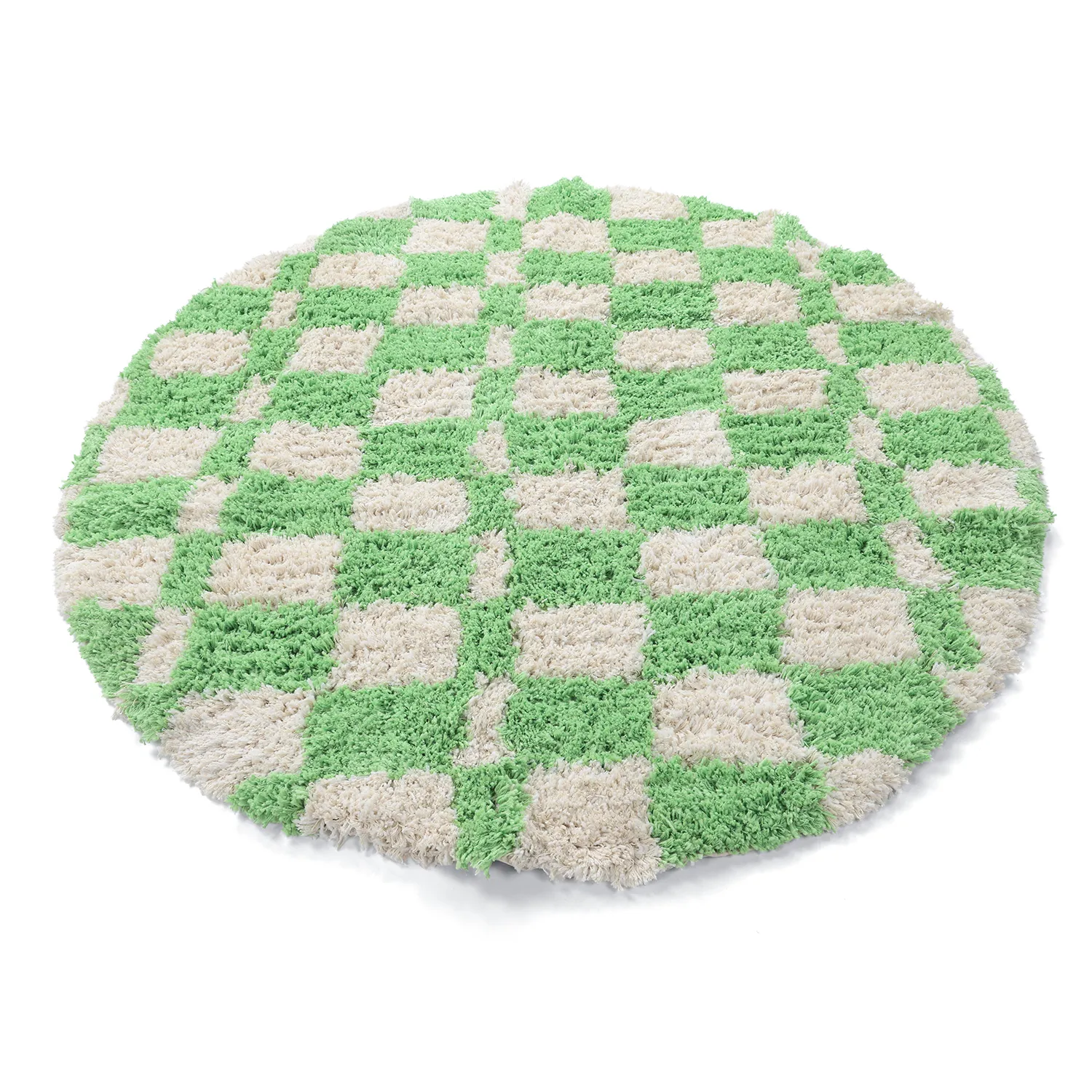 Rundt tæppe - Atrani Natural Cotton Shaggy (grøn)